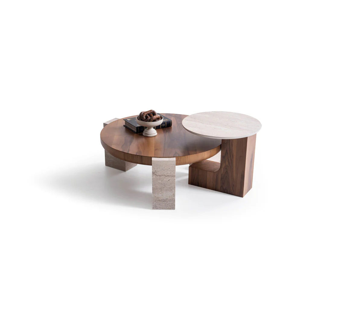 Jinna Walnut-Travertine Coffee with End Table - Image 1