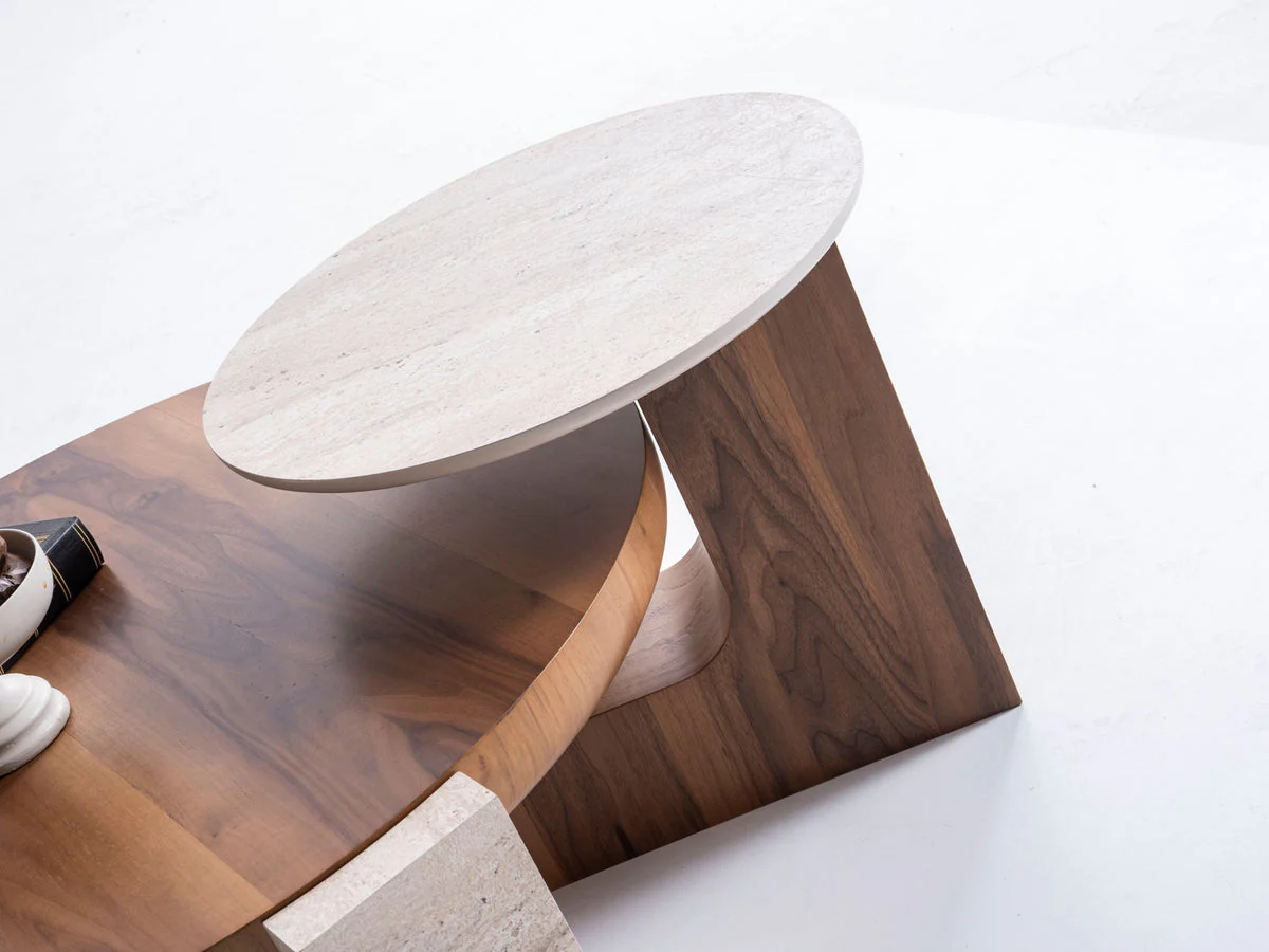 Jinna Walnut-Travertine Coffee with End Table - Image 2