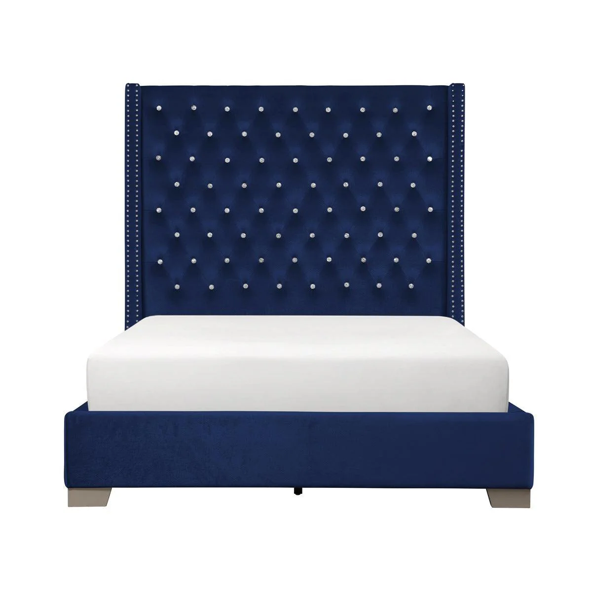 Jacklyn Blue Faux Leather Tufted Panel Queen Bed - Image 1
