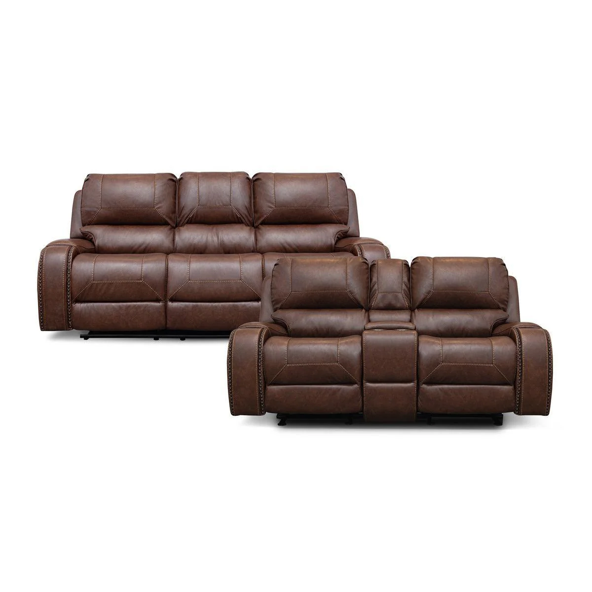 Binno Brown Faux Leather Reclining Living Room Set - Image 2
