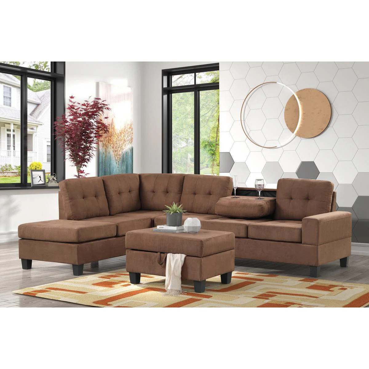 Chocolate Fabric Tufted Sectional - Image 2