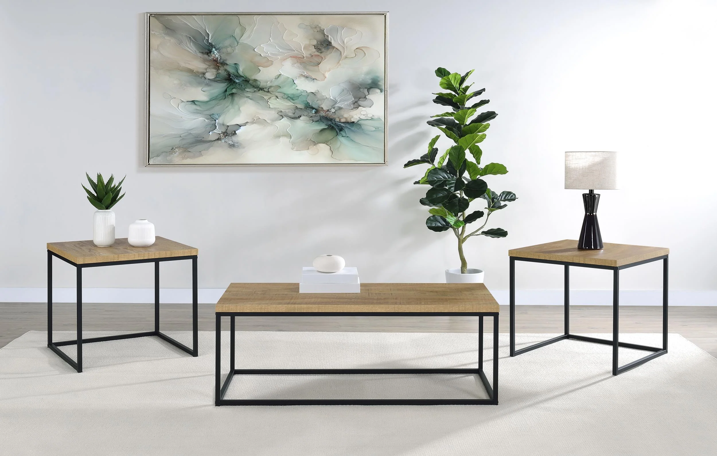 Straden 3-piece Engineered Wood Coffee Table Set Mango and Black - Image 2