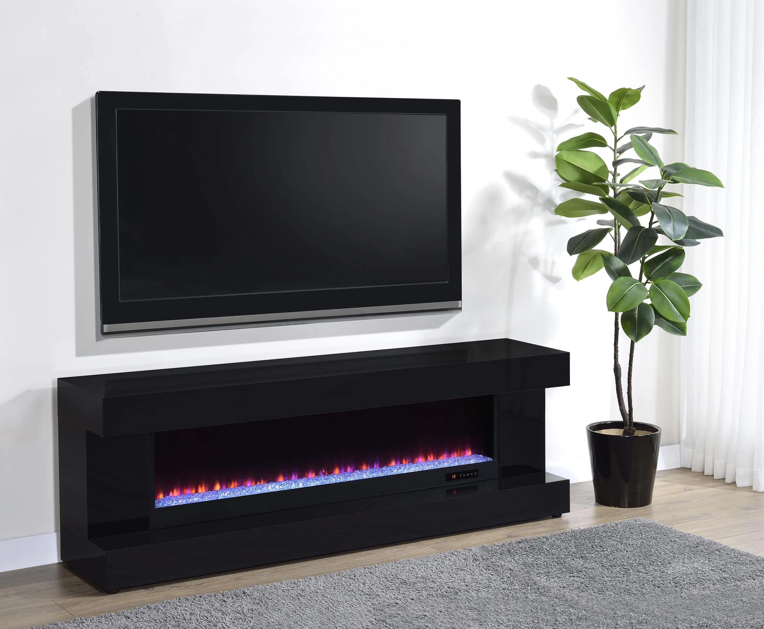 Mallory TV Stand Fireplace Console Bluetooth Speaker Black High Gloss - Image 2