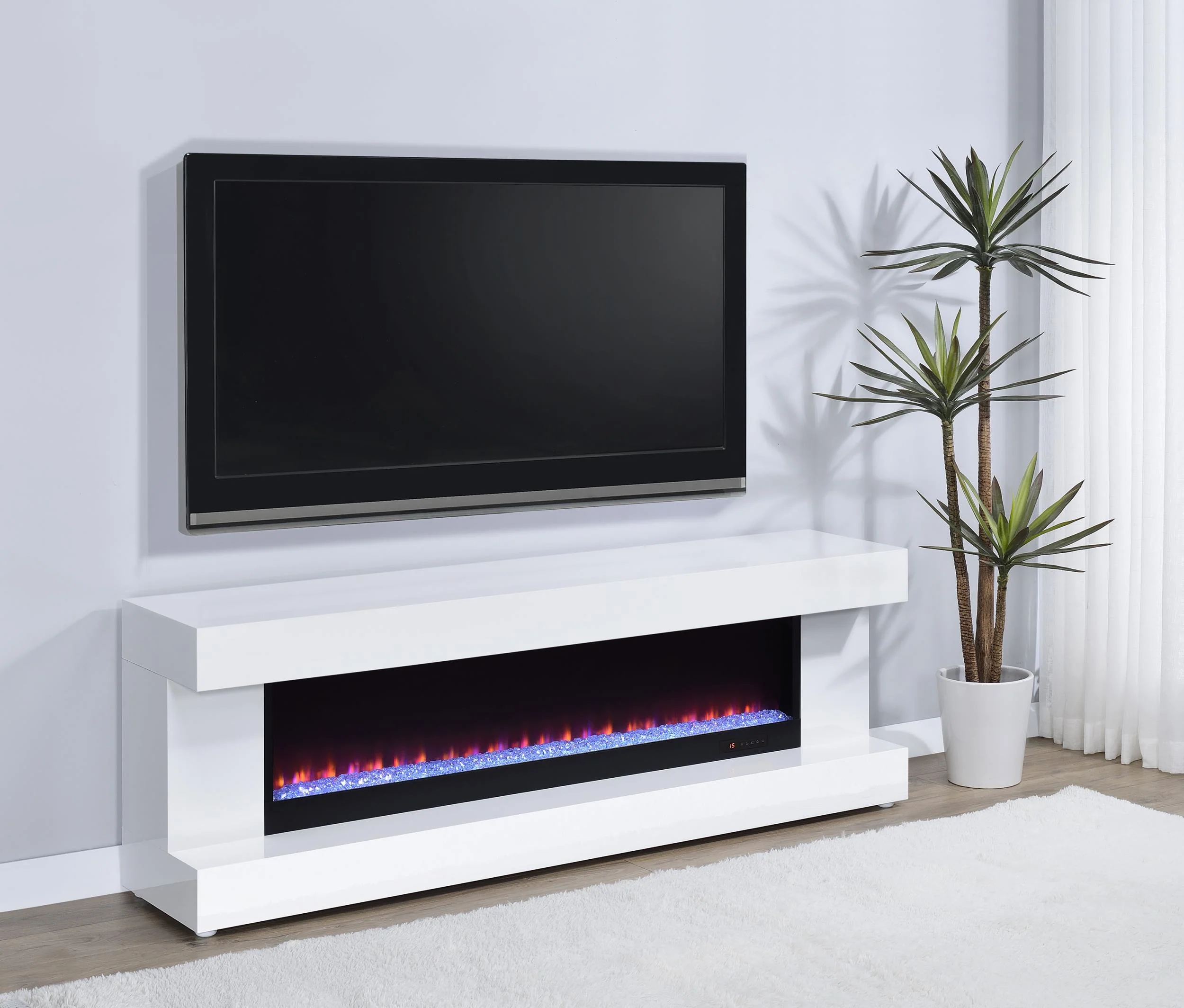 Mallory TV Stand Fireplace Console Bluetooth Speaker White High Gloss - Image 2
