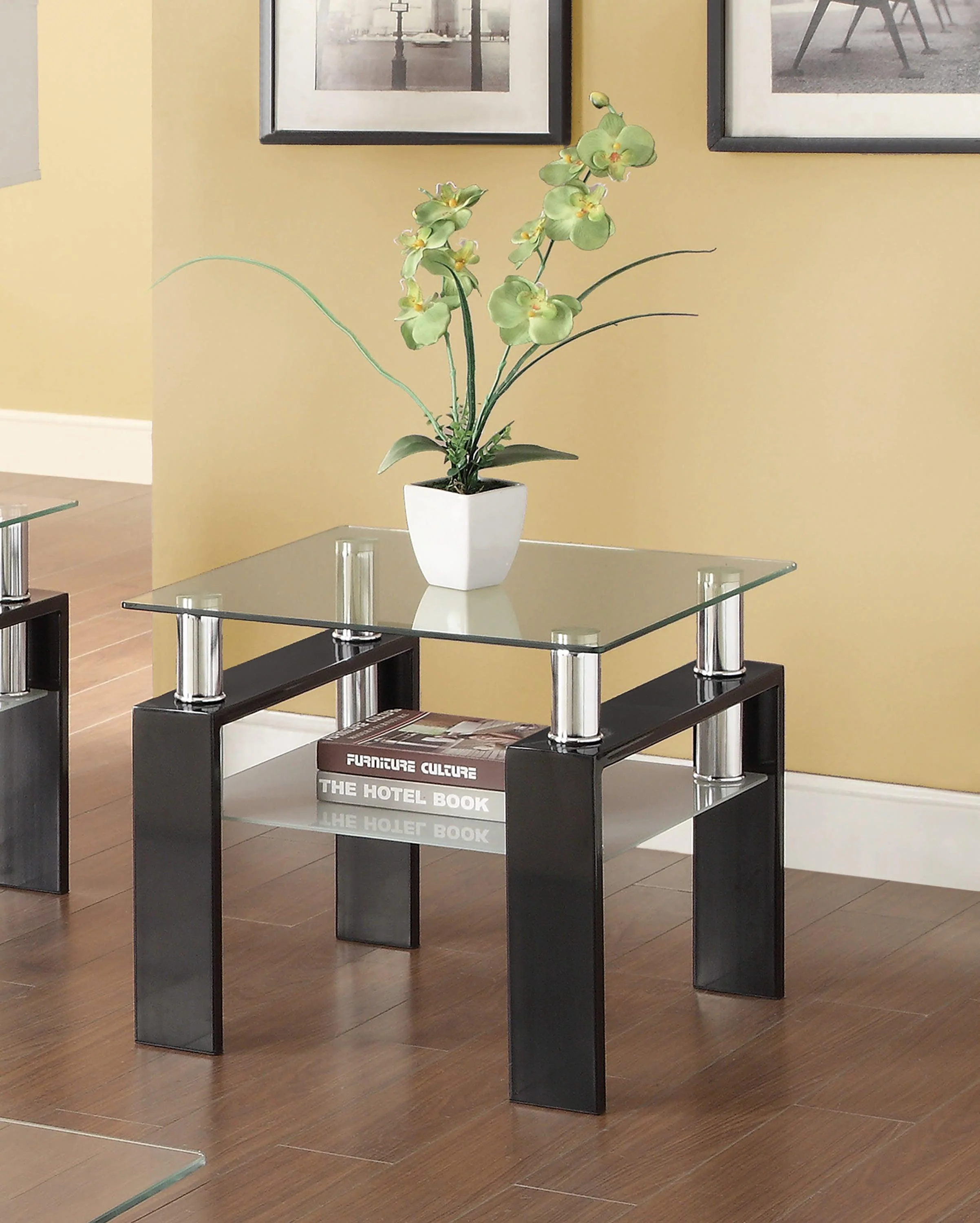 Dyer Tempered Glass End Table With Shelf Black - Image 2