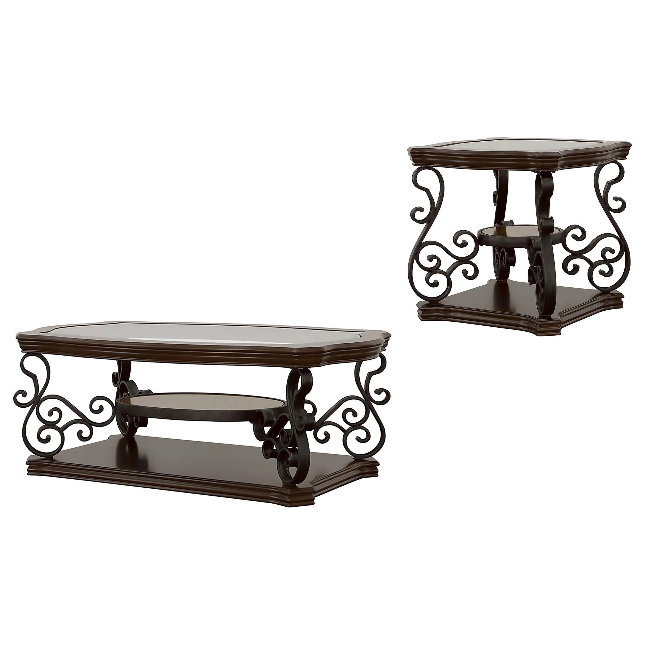 Laney 2-piece Glass Top Coffee and End Table Set Dark Merlot - Image 2