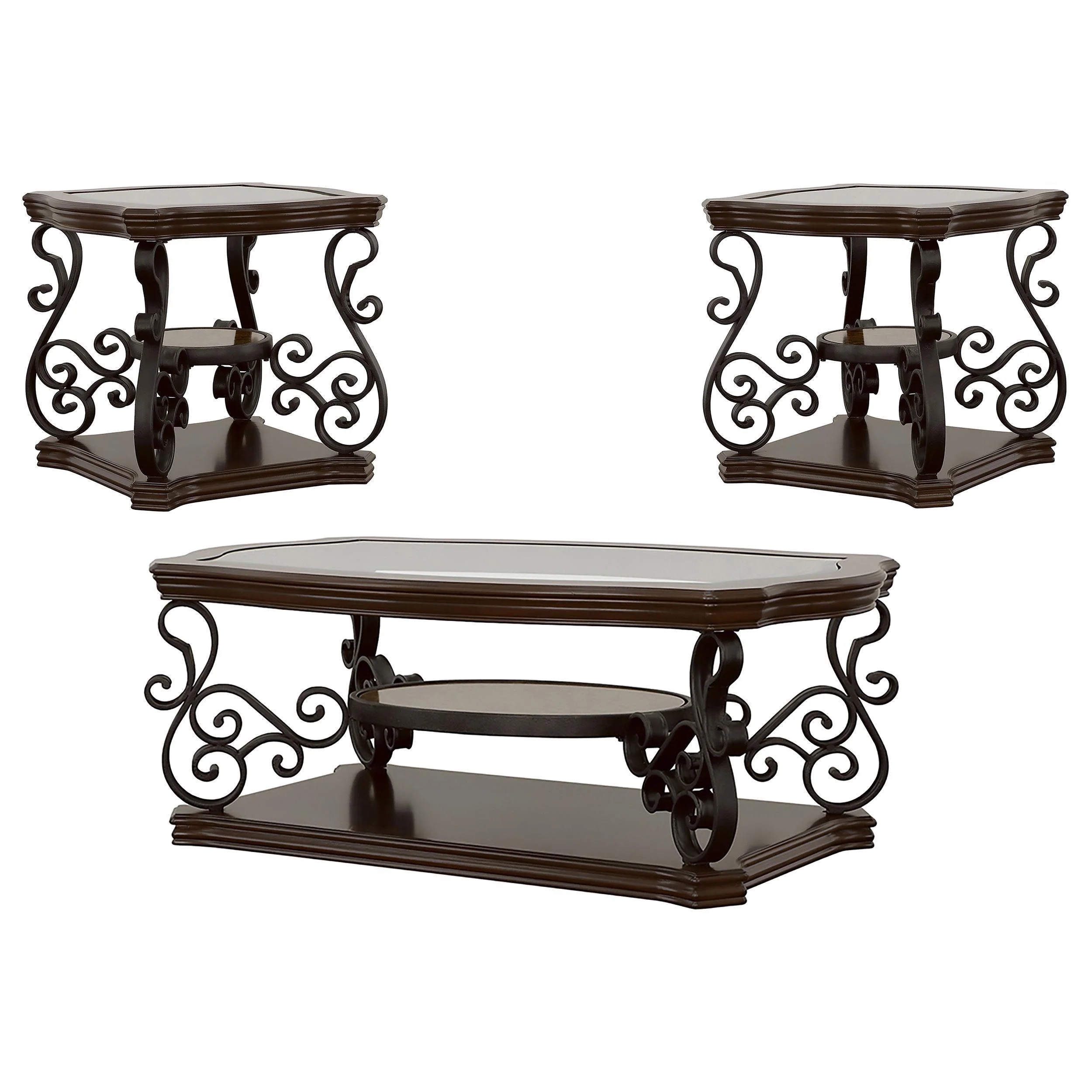 Laney 3-piece Glass Top Coffee and End Table Set Dark Merlot - Image 2