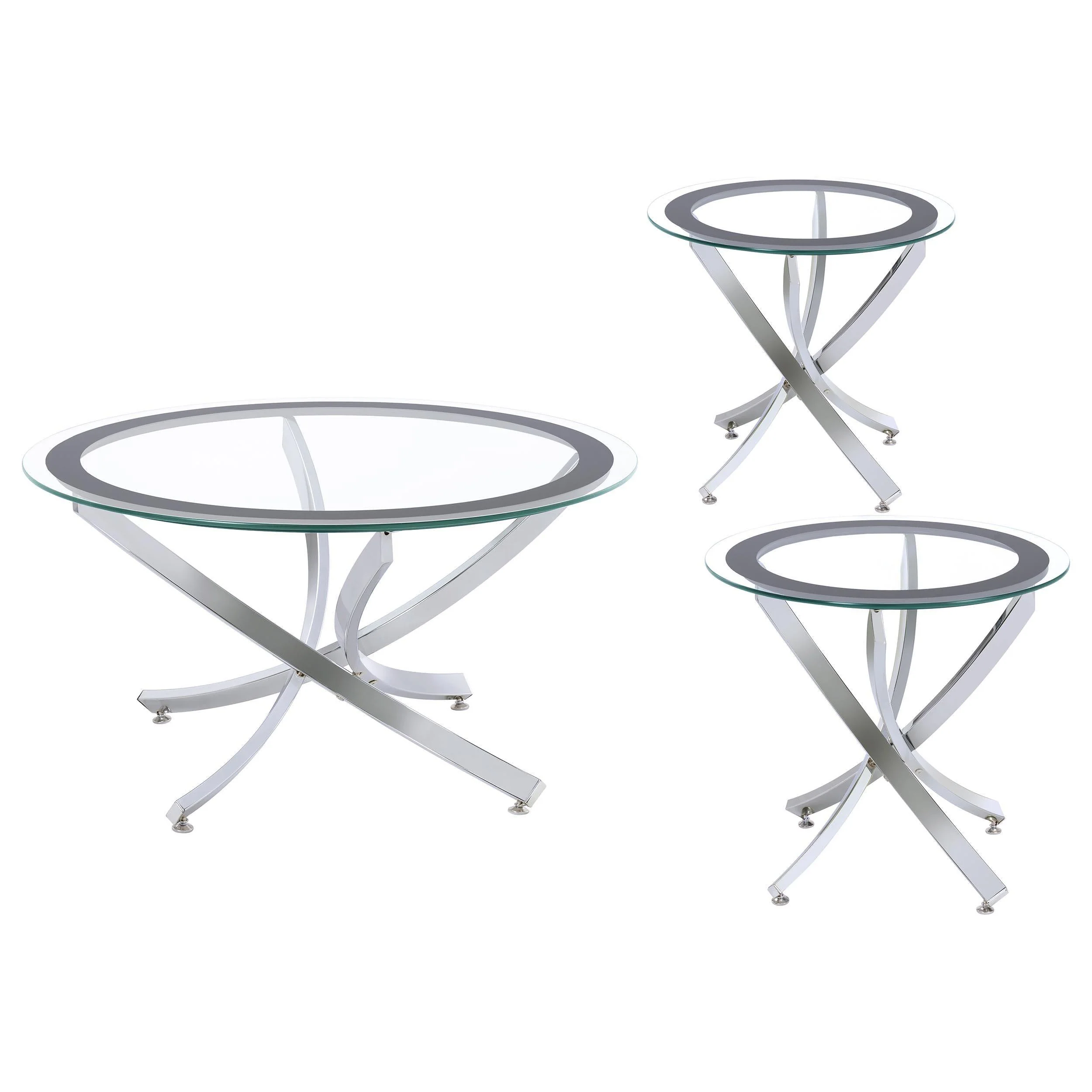 Brooke 3-piece Round Coffee and End Table Set Chrome - Image 2