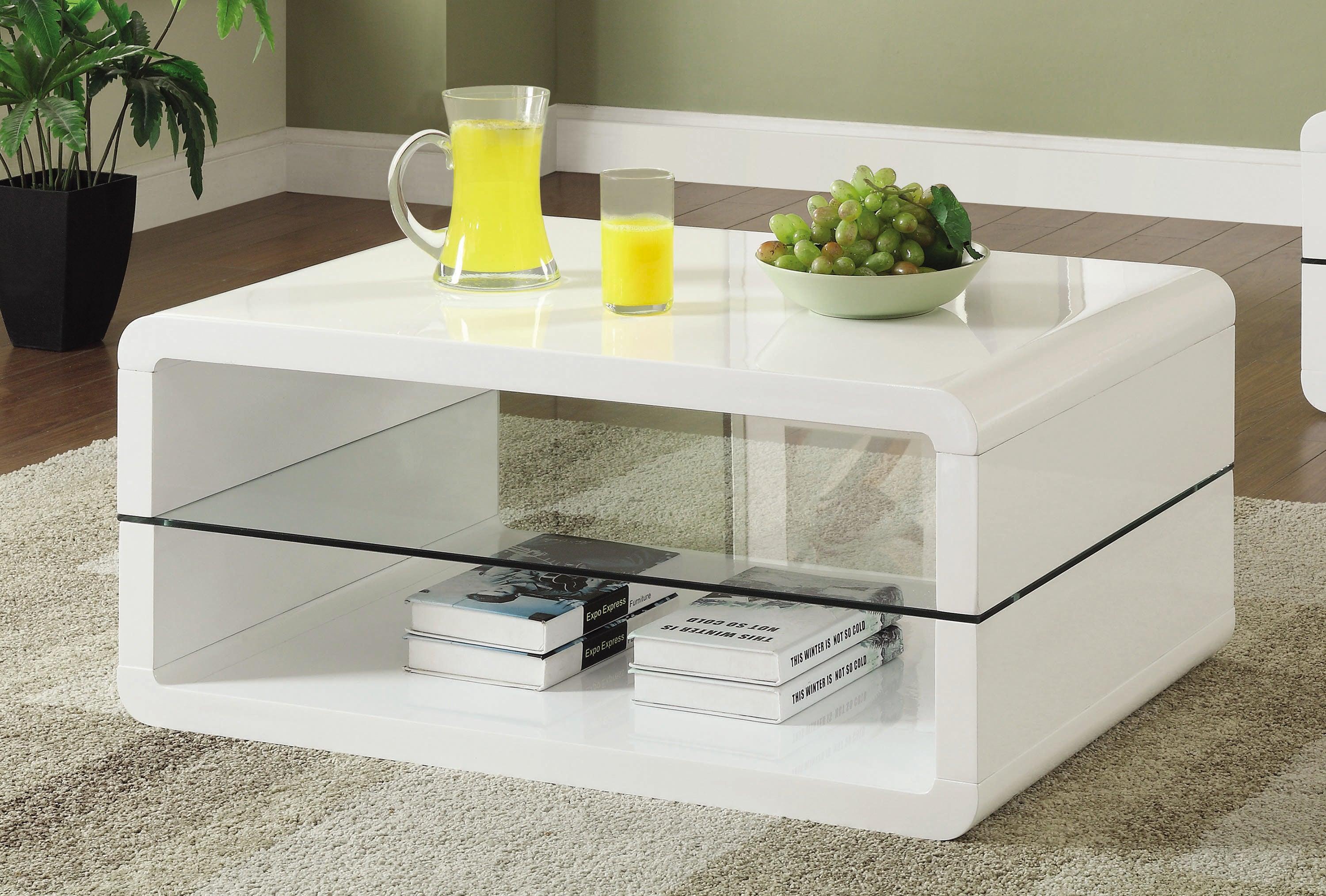 Elana Rectangle 2 Shelf Coffee Table Glossy White - Image 2