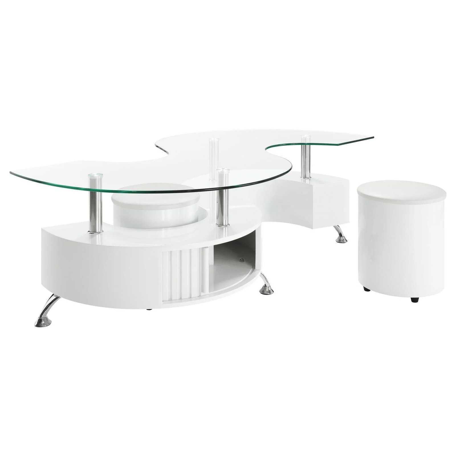 Buckley 3-Piece Coffee Table Stools Set White High Gloss - Image 1