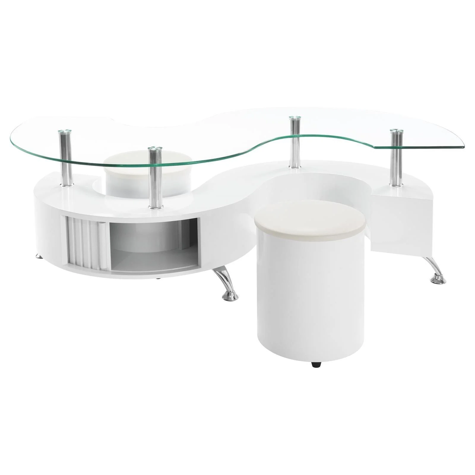 Buckley 3-Piece Coffee Table Stools Set White High Gloss - Image 2