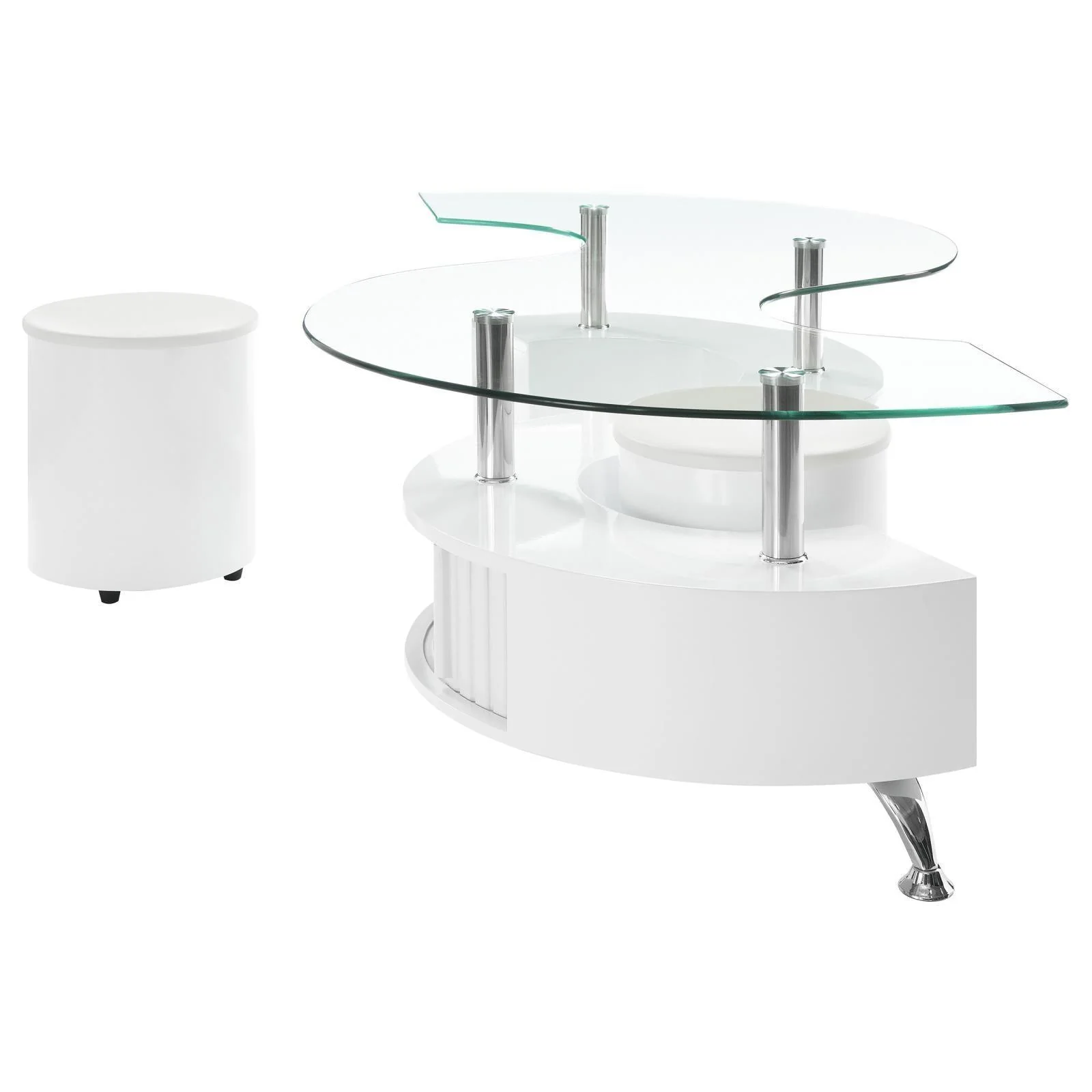 Buckley 3-Piece Coffee Table Stools Set White High Gloss - Image 3