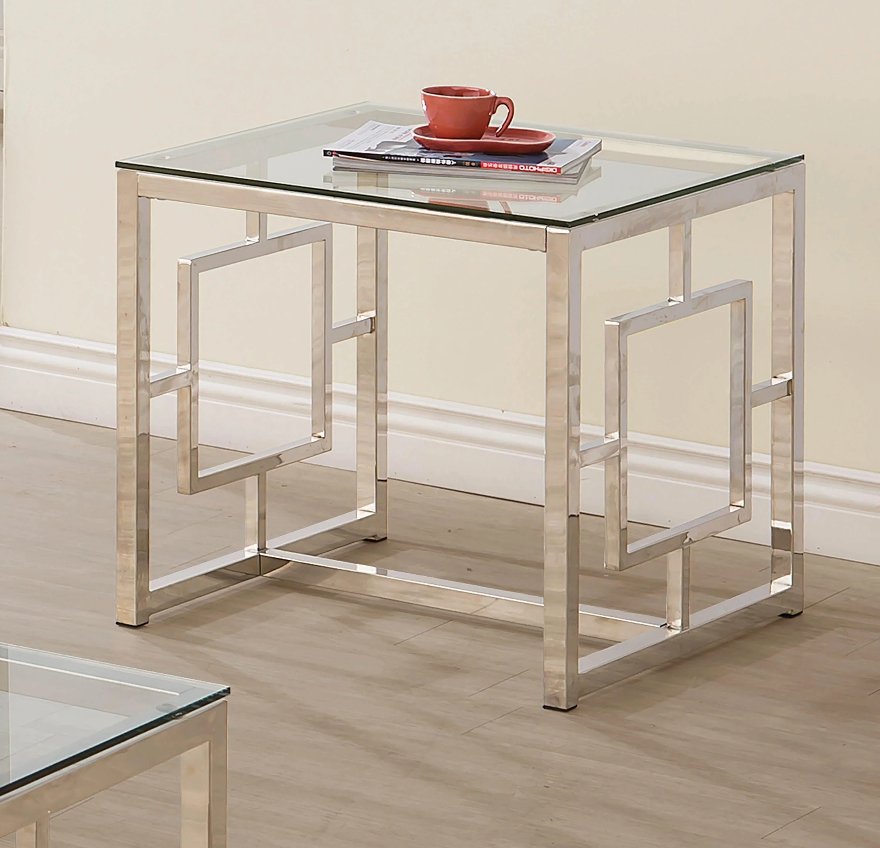 Merced Square Tempered Glass Top End Table Nickel - Image 2