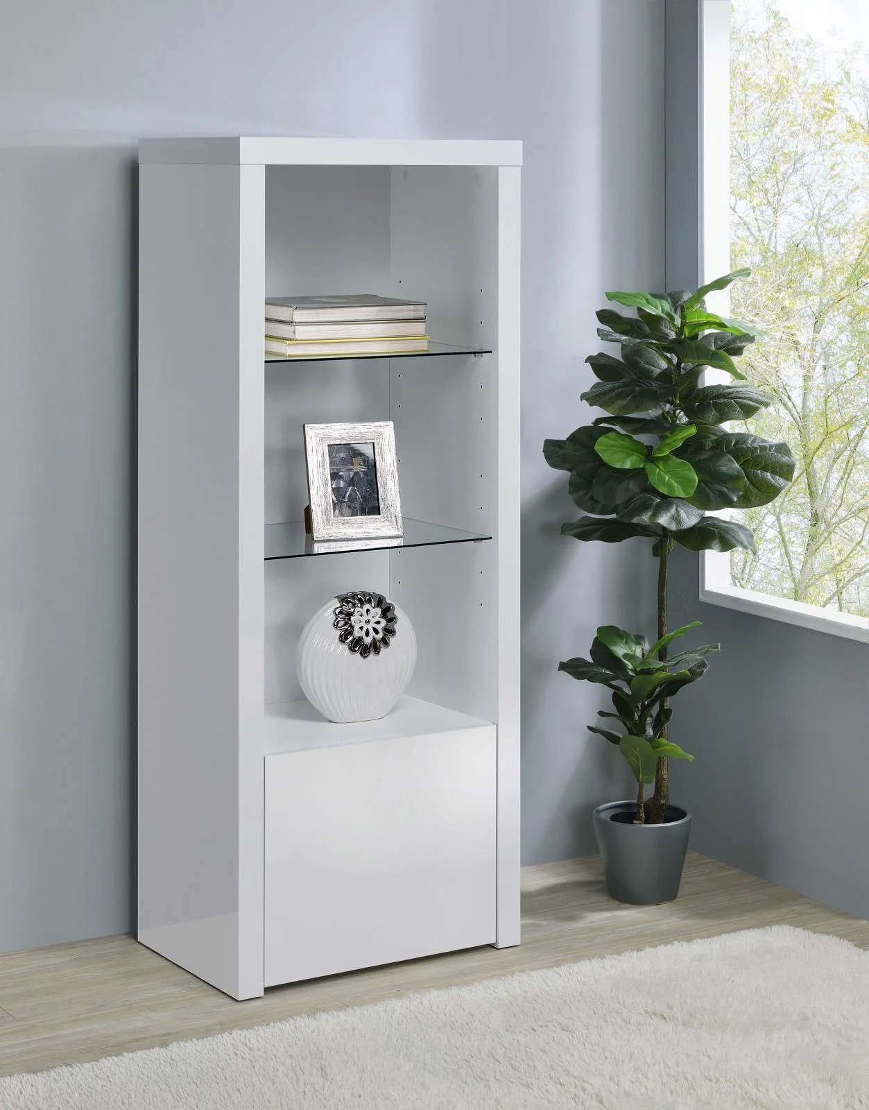 Jude 3-shelf Wood Media Tower High Gloss White