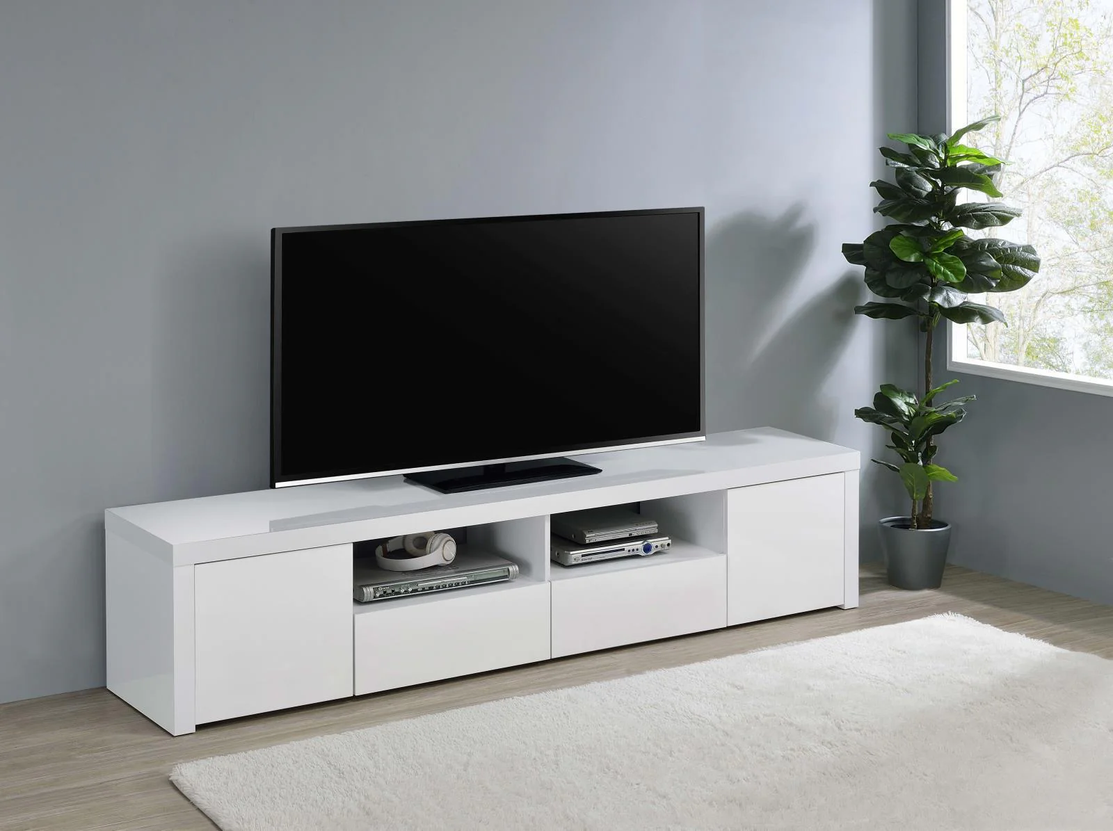 Jude 2-door Wood 79" TV Stand High Gloss White - Image 2