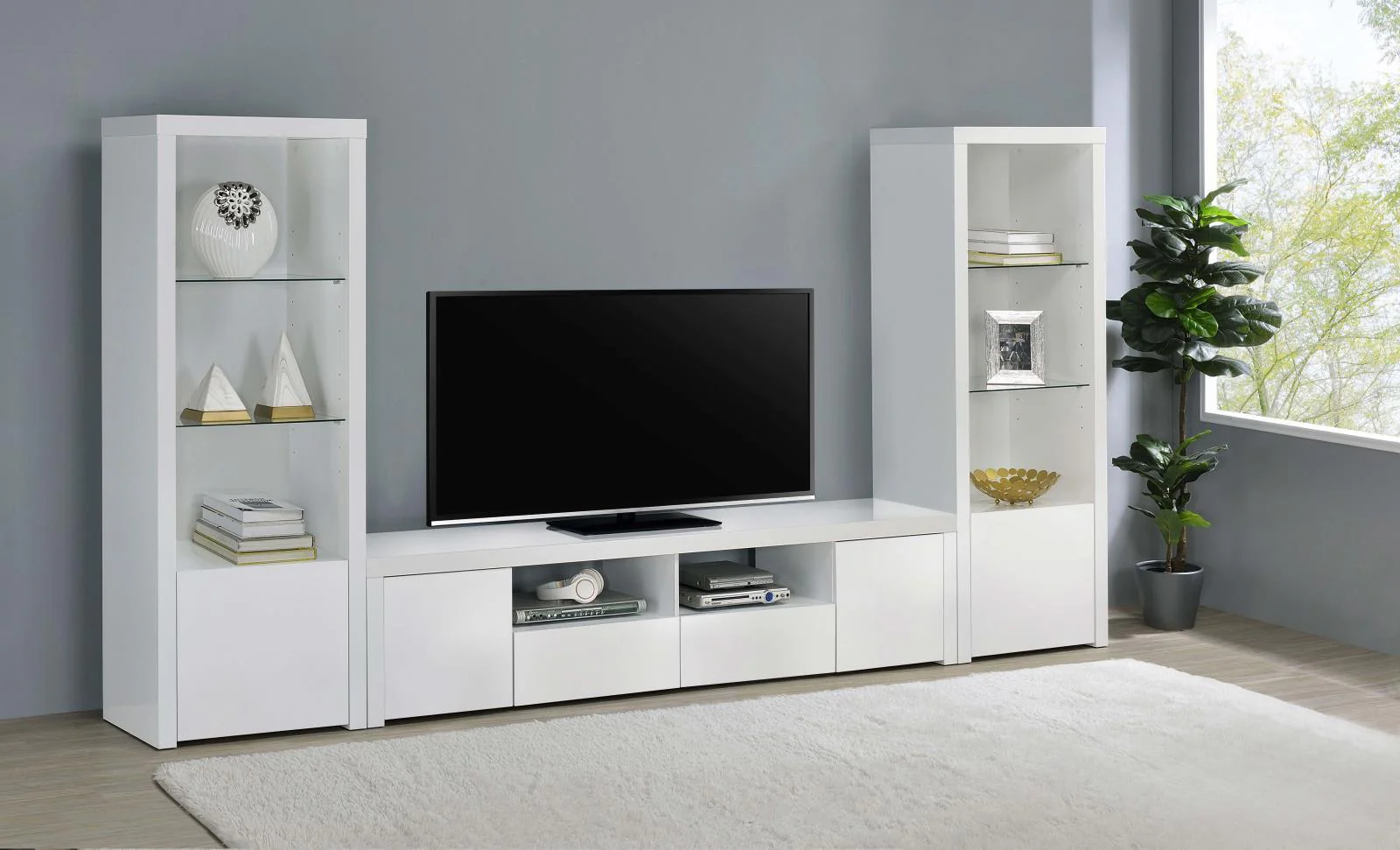 Jude 2-door Wood 79" TV Stand High Gloss White - Image 1