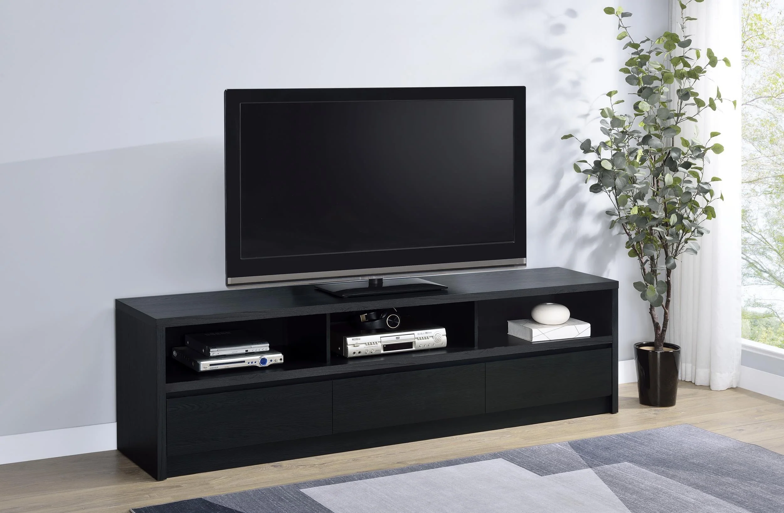 Rutland 78-inch 3-drawer TV Stand Media Console Black - Image 2
