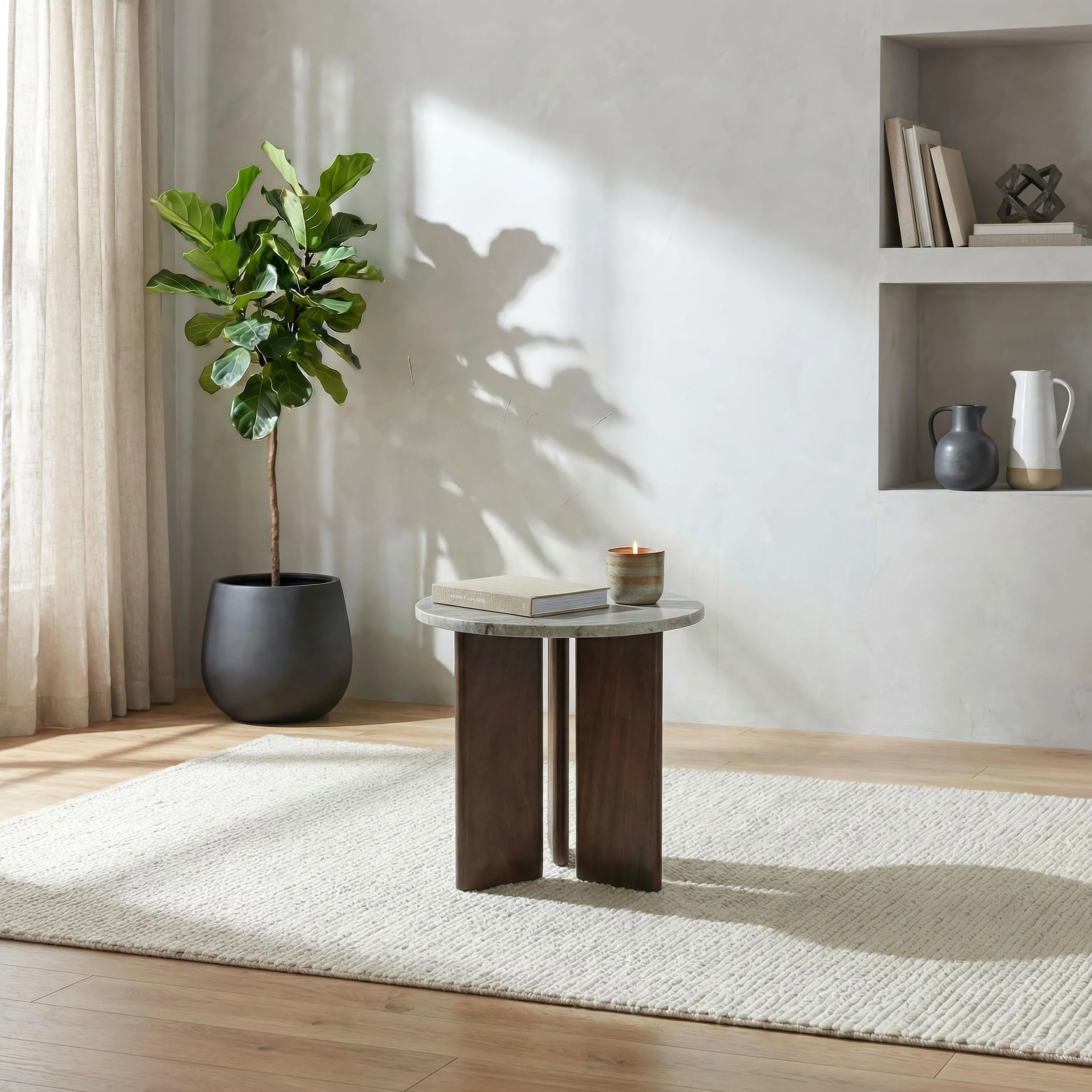 Jenna Round Marble Top Mango Wood Side End Table Brown - Image 2