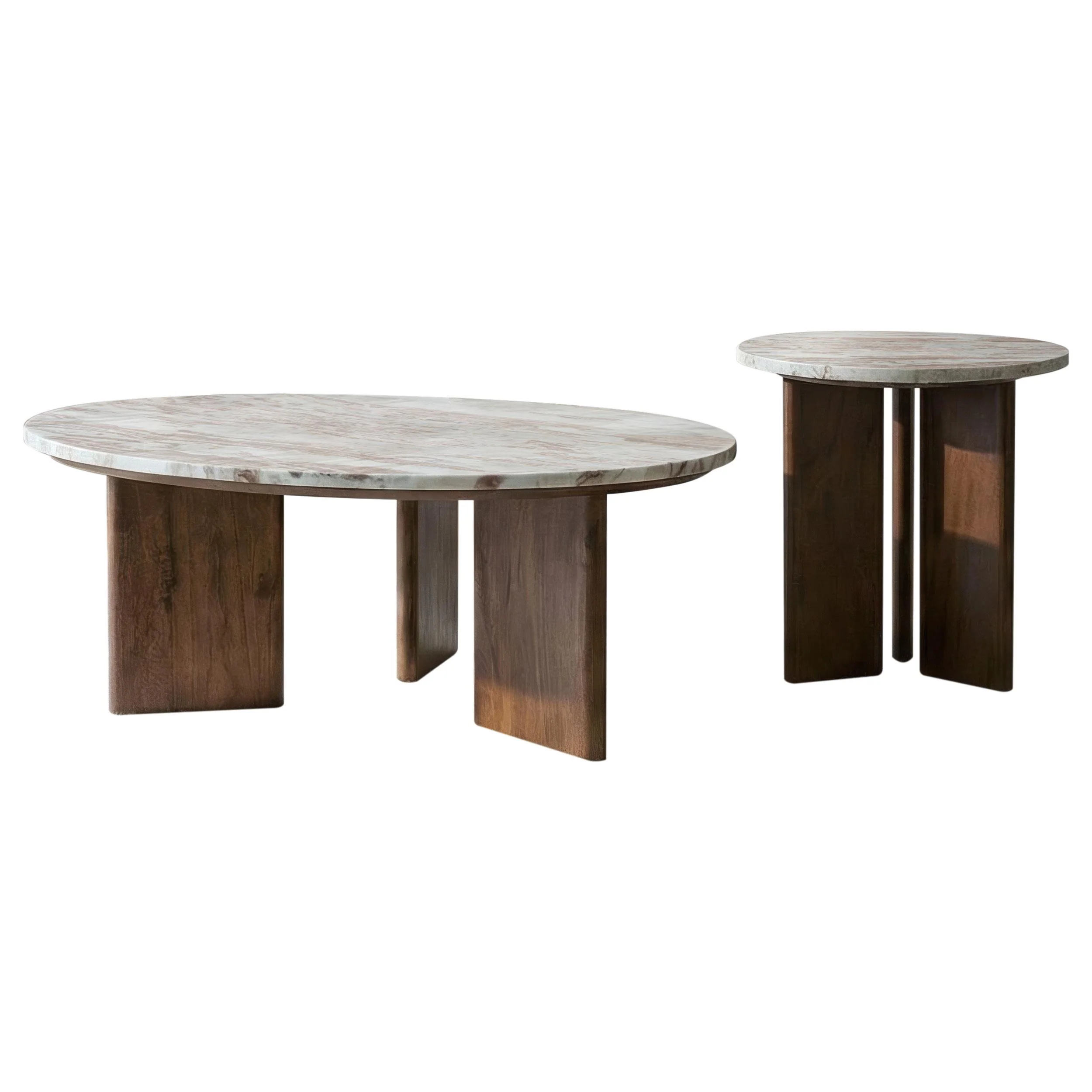 Jenna 2-piece Round Marble Top Coffee Table Set Brown - Image 2