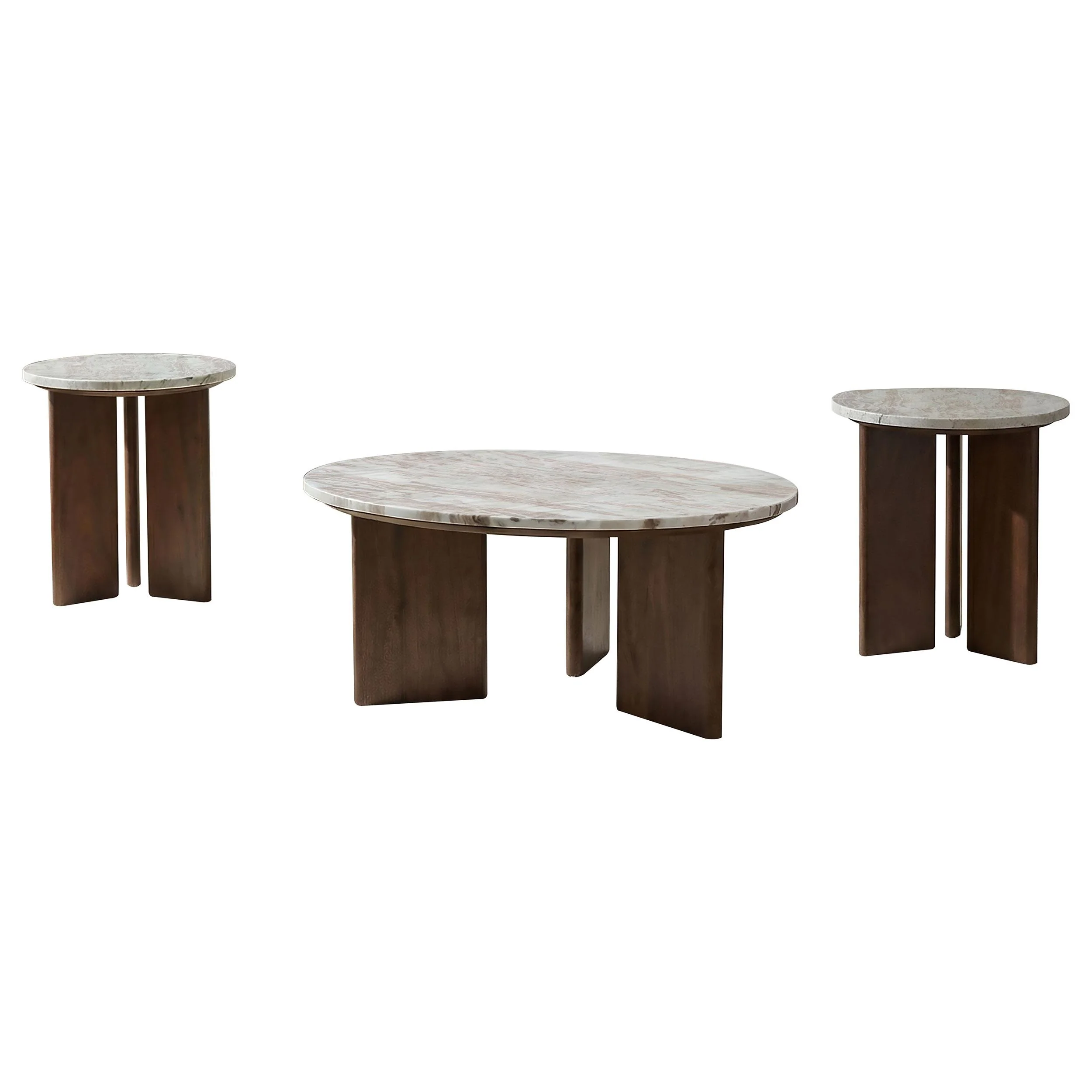 Jenna 3-piece Round Marble Top Coffee Table Set Brown - Image 2