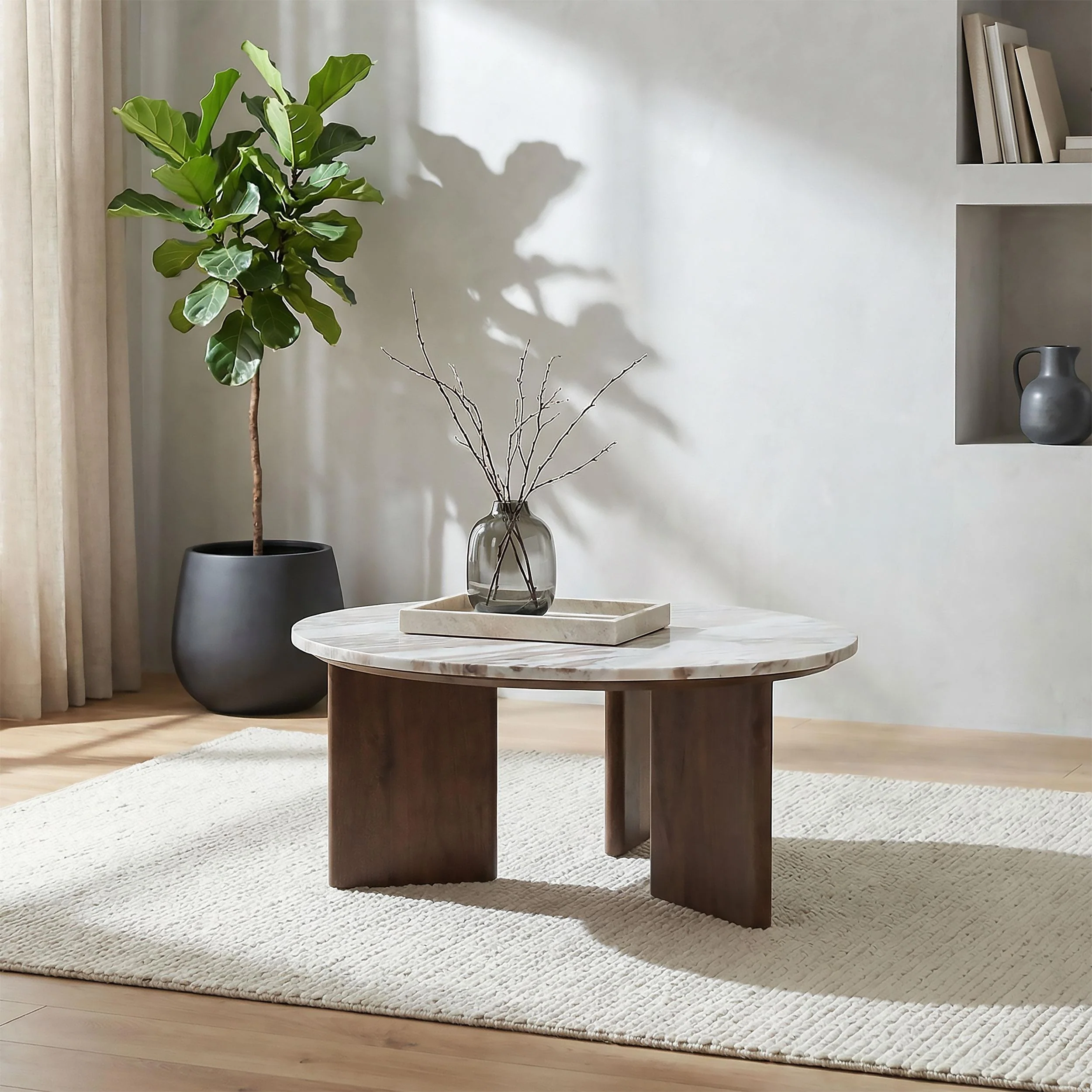 Jenna 35-inch Round Marble Top Cocktail Coffee Table Brown - Image 2