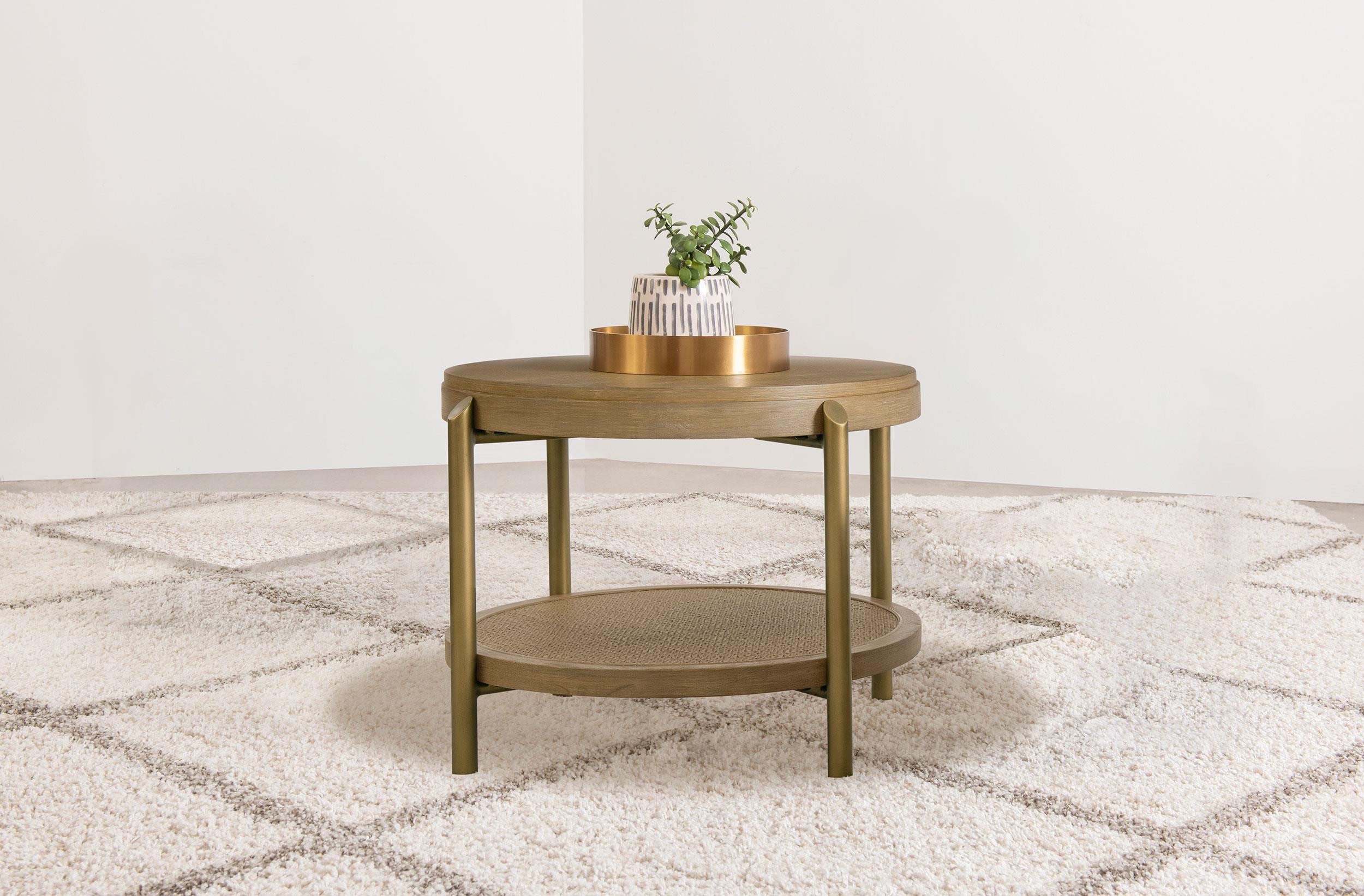 Arini Round End Side Table With Storage Shelf Sand Wash - Image 2