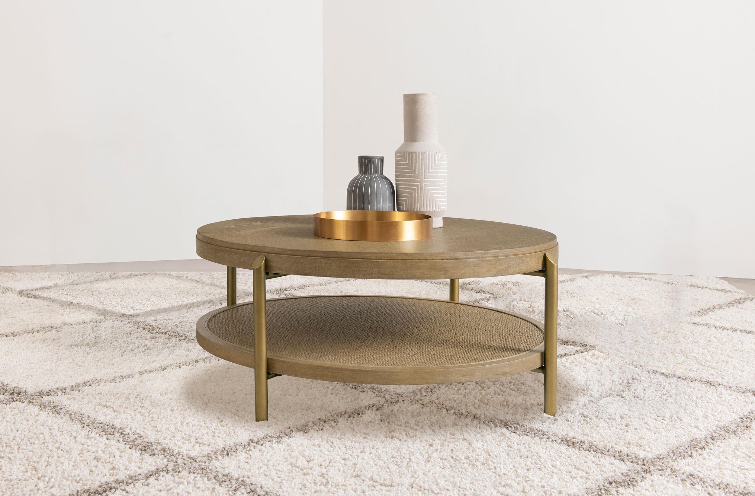Arini Round Coffee Table With Storage Shelf Sand Wash - Image 2