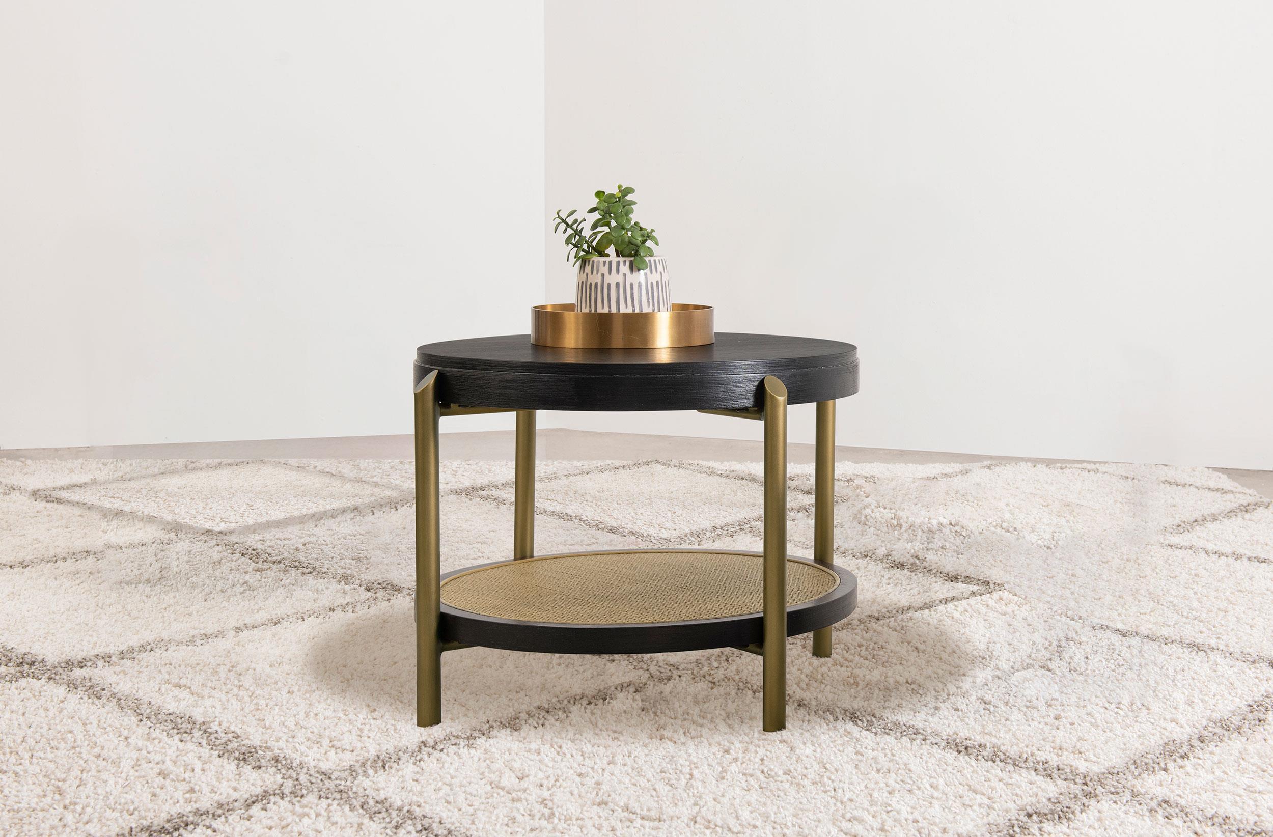 Arini Round End Side Table With Storage Shelf Black - Image 2