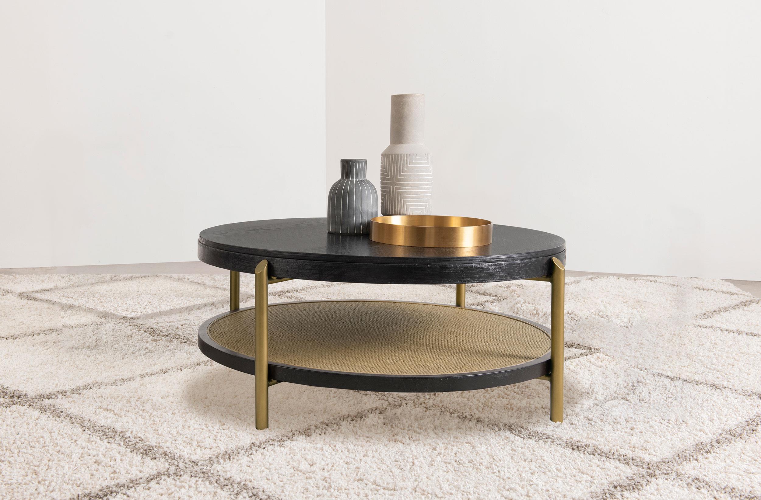 Arini Round Coffee Table With Storage Shelf Black - Image 2