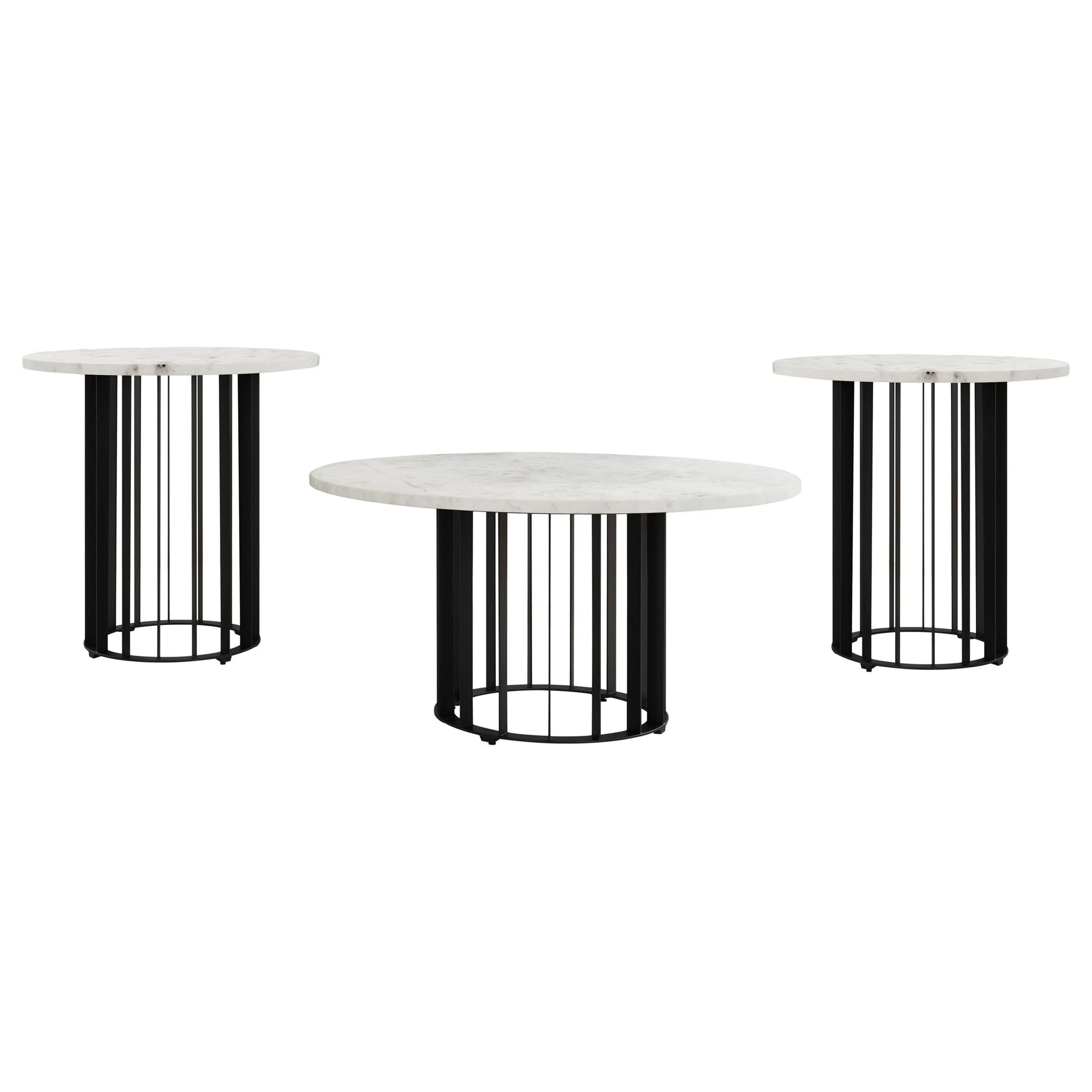 Haven 3-piece Round Marble Coffee and End Table Set Black - Image 2