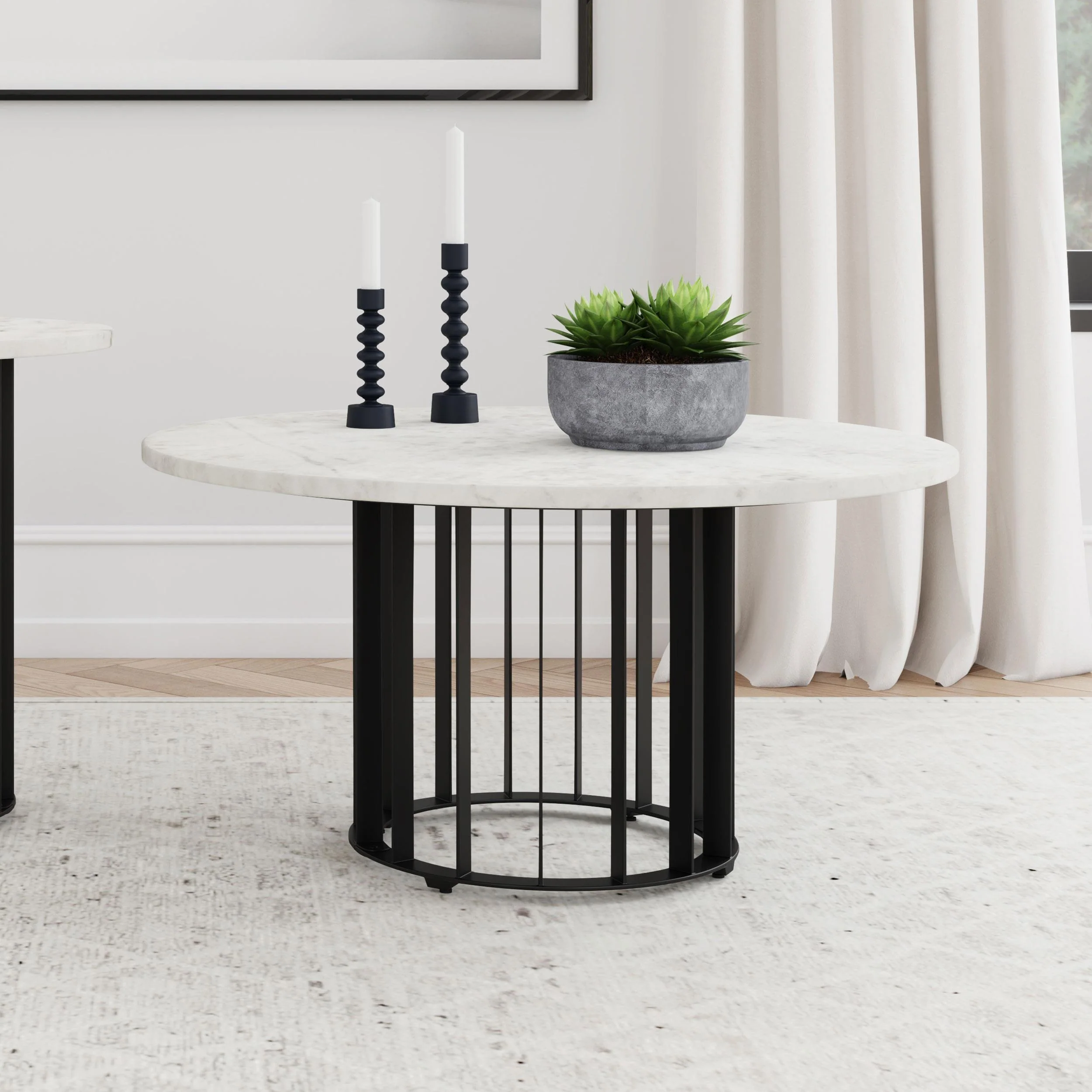 Haven Round Genuine White Marble Top Coffee Table Black - Image 2