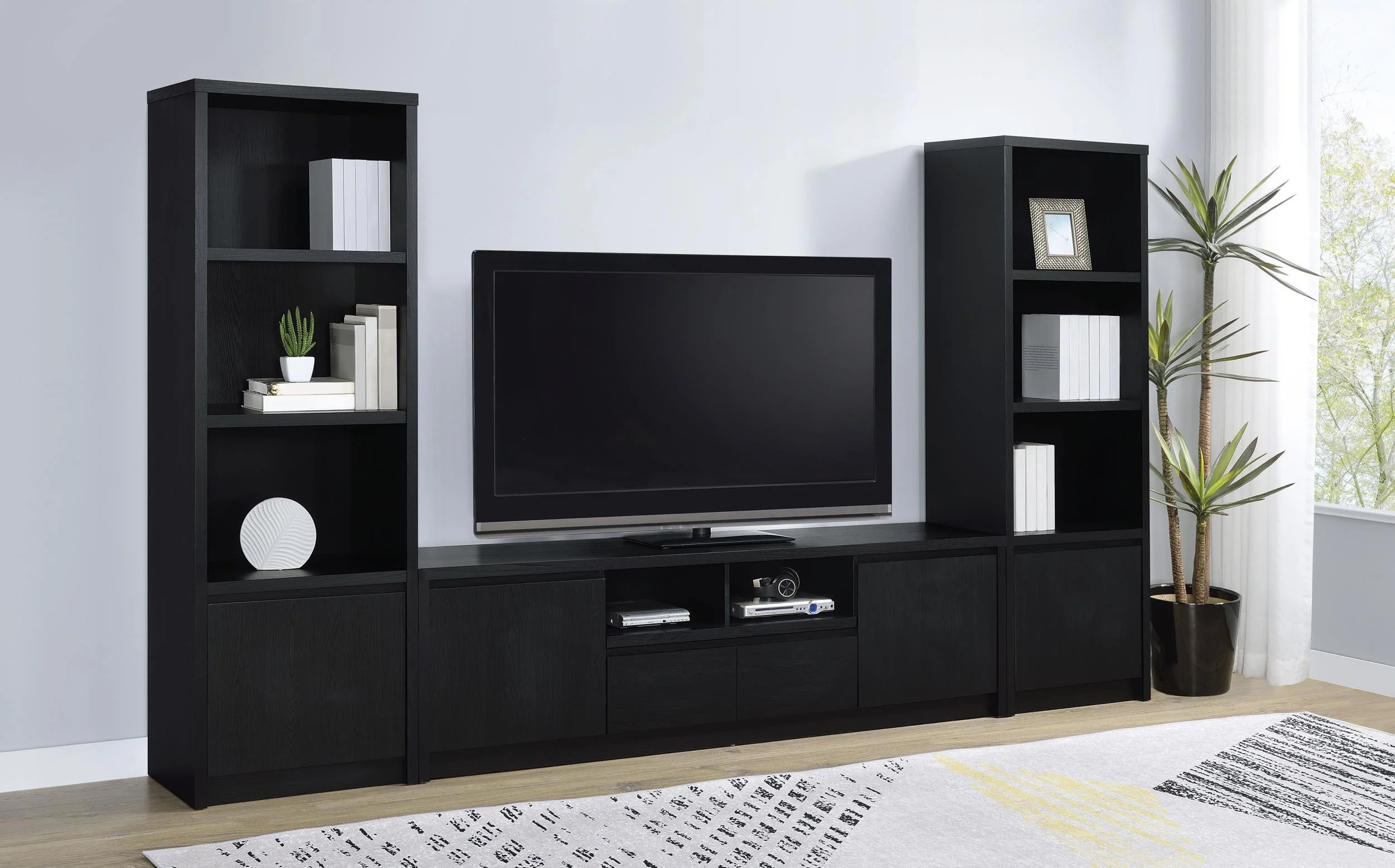 Winfield 3-piece Entertainment Center 78-inch TV Stand Black - Image 2