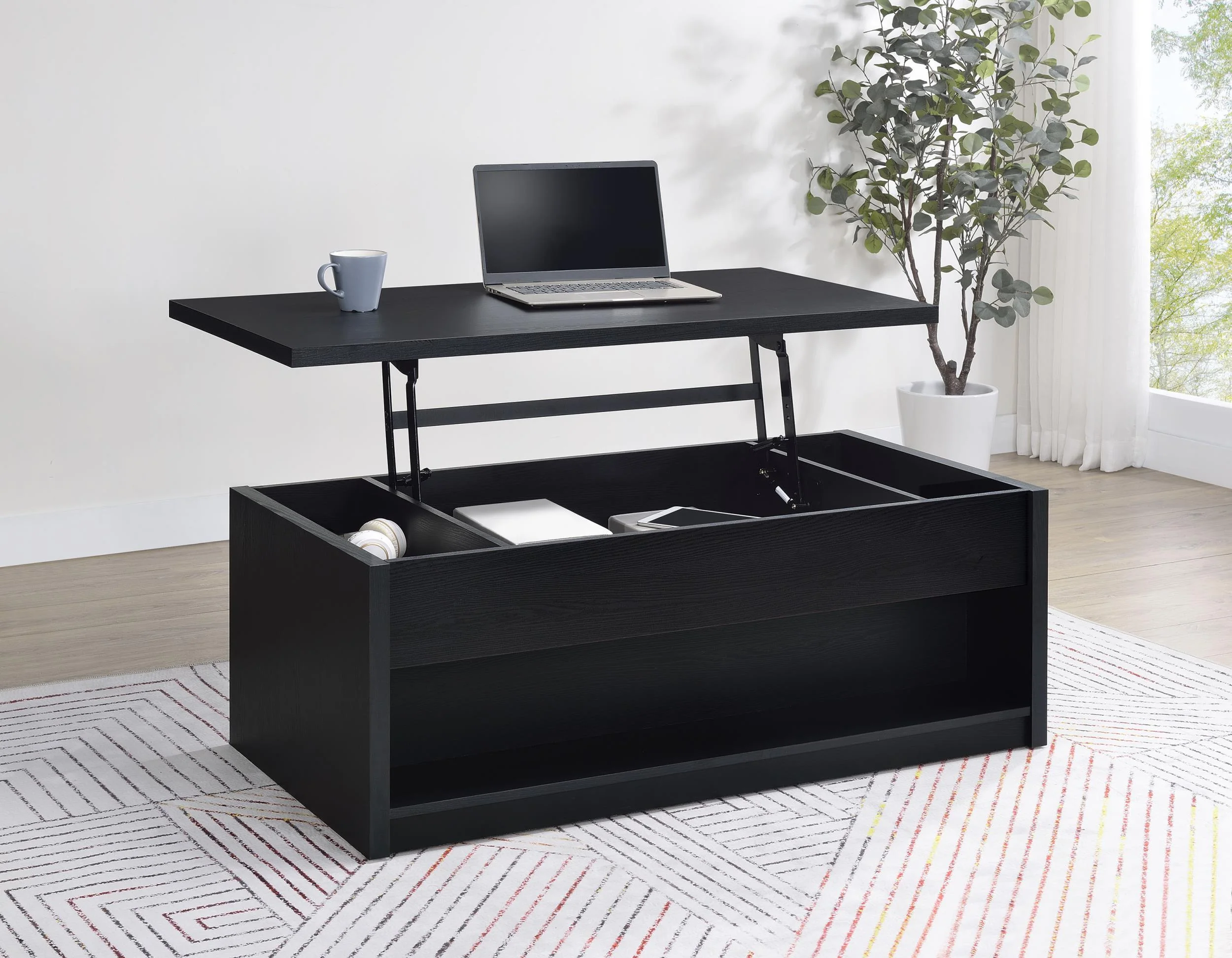 Knapp Lift Top Cocktail Coffee Table with Dual Drawers Black - Image 2