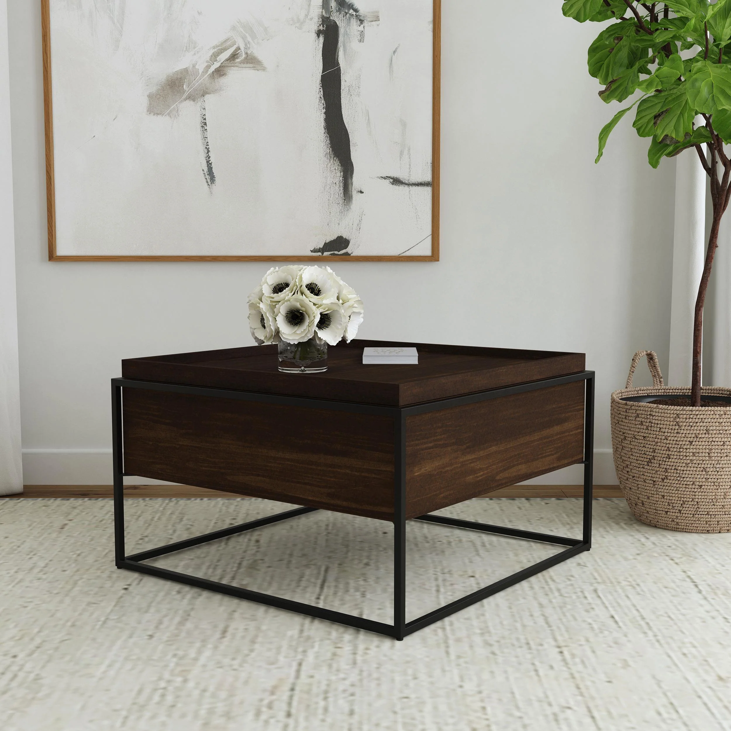 Fulton 30-inch Square Mango Wood Coffee Table Dark Brown - Image 2