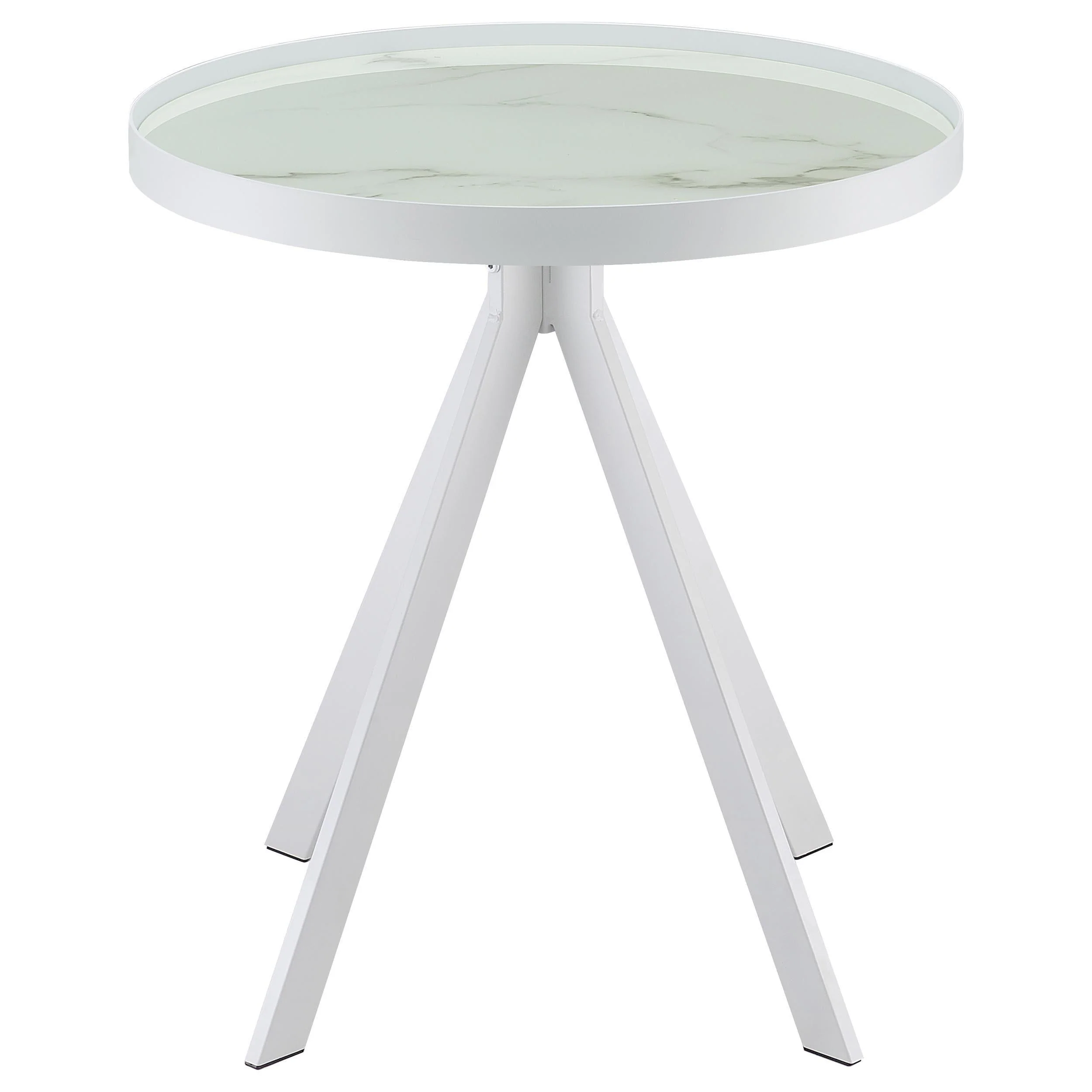 Briggs Round Marble Printed Glass Top End Side Table White - Image 3