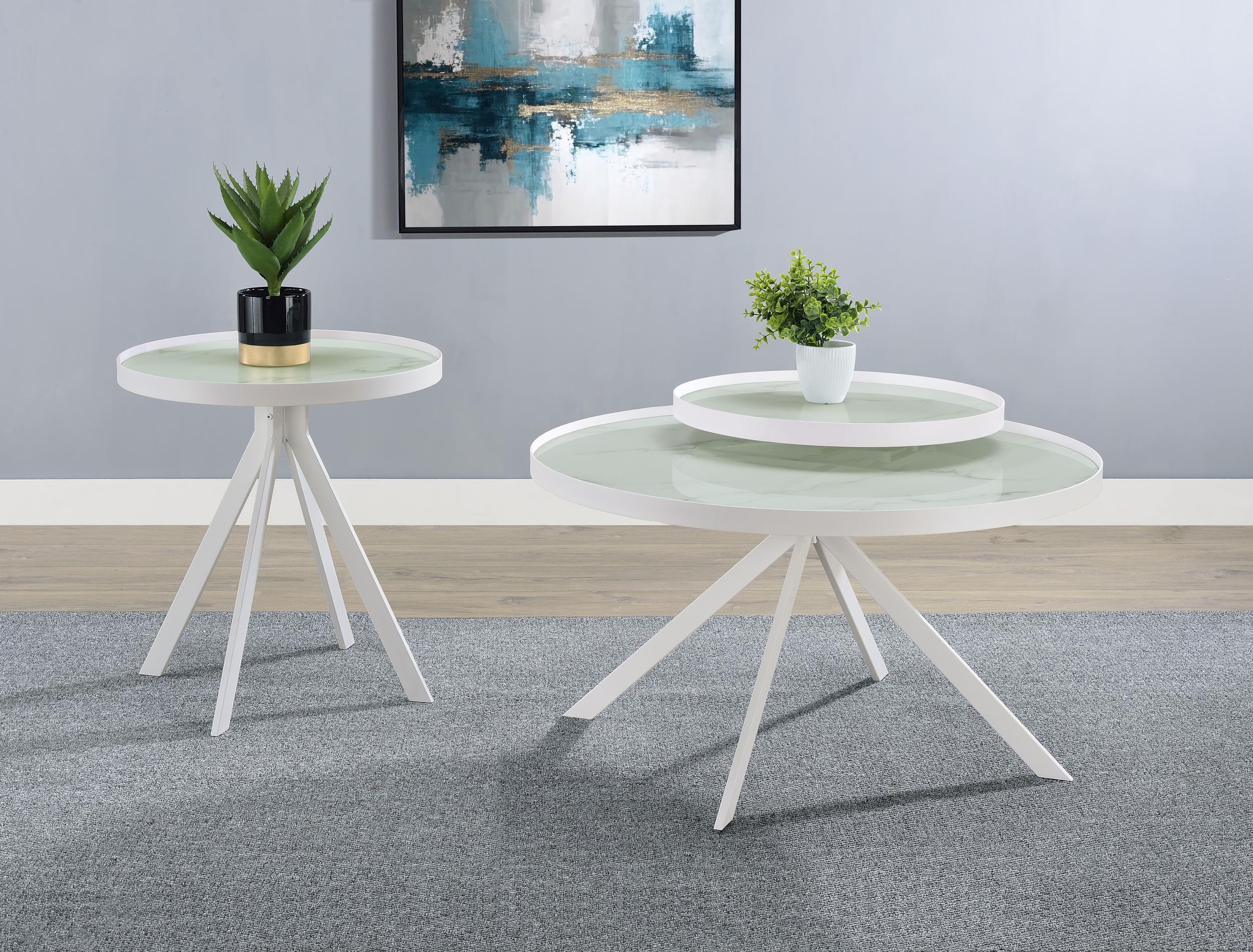 Briggs 2-piece Round Coffee and End Table Set White - Image 2