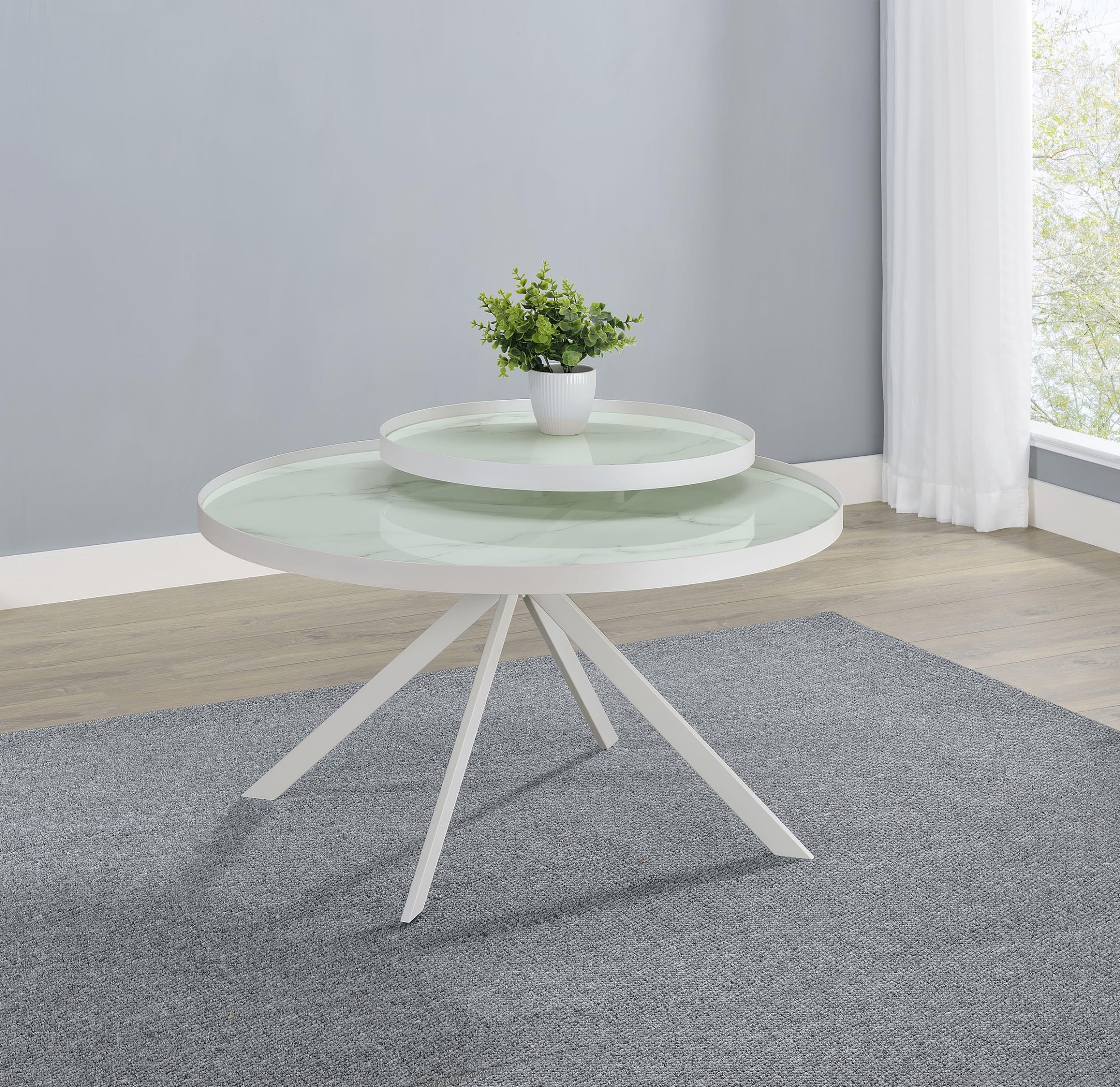 Briggs Round Marble Printed Glass Top Coffee Table White - Image 2