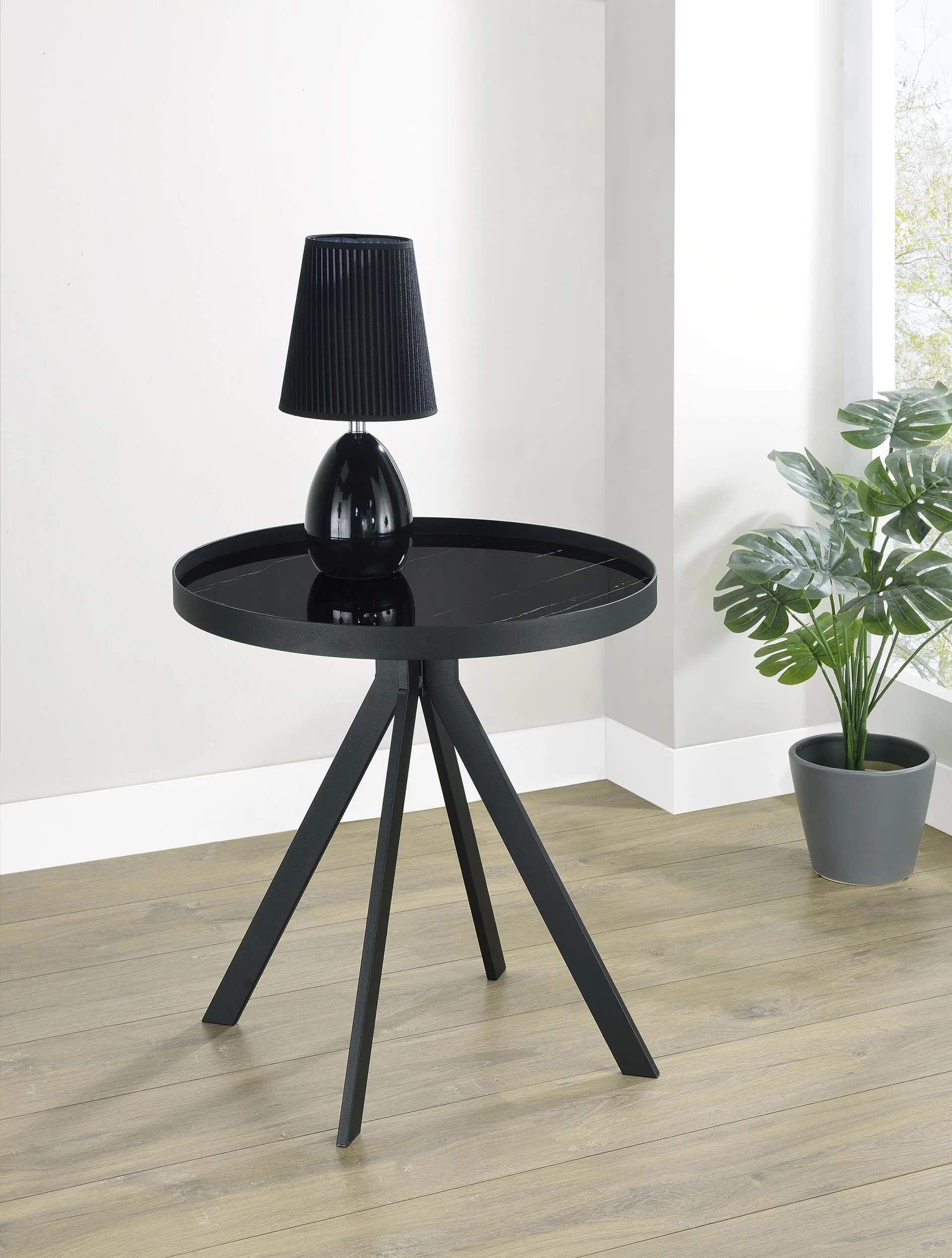 Briggs Round Marble Printed Glass Top End Table Black - Image 2