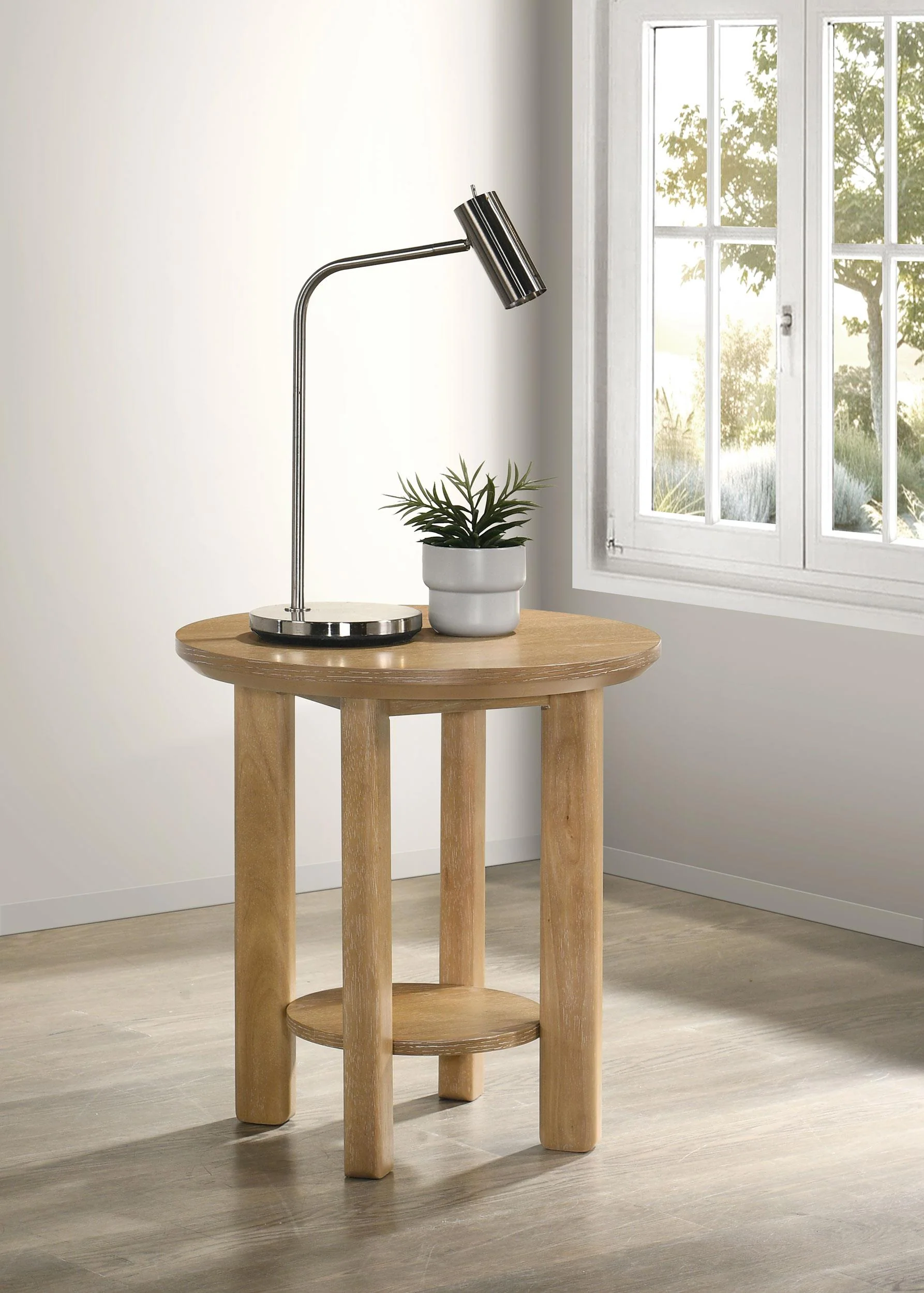 Ottowa Round Wood Side End Table with Shelf Light Oak - Image 2