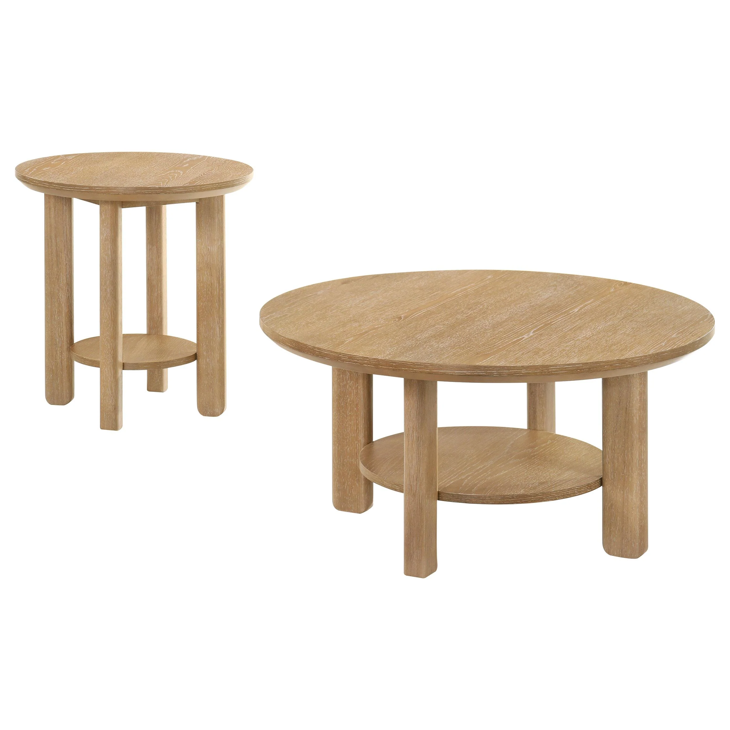 Ottowa 2-piece Round Wood Coffee Table Set Light Oak - Image 2