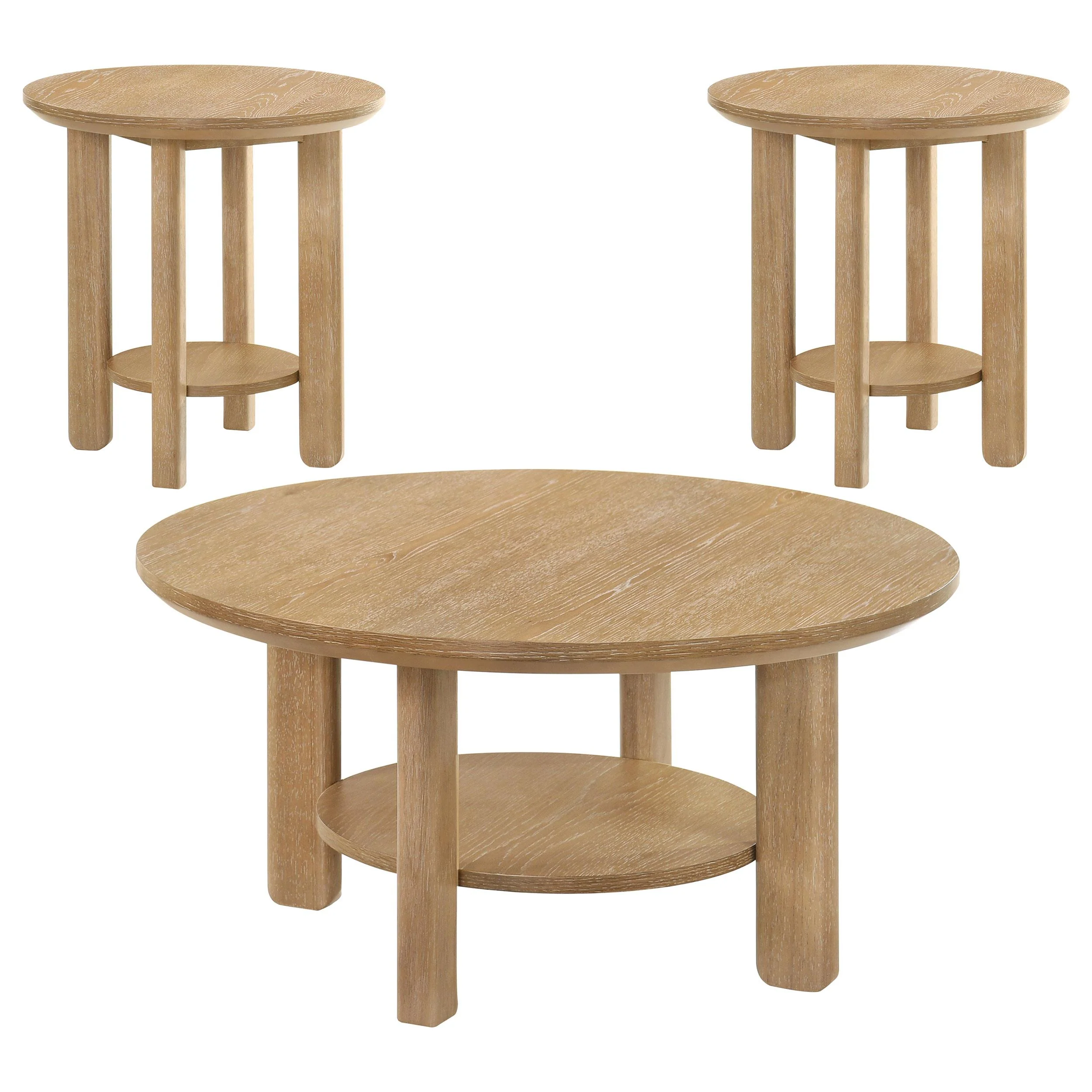 Ottowa 3-piece Round Wood Coffee Table Set Light Oak - Image 2