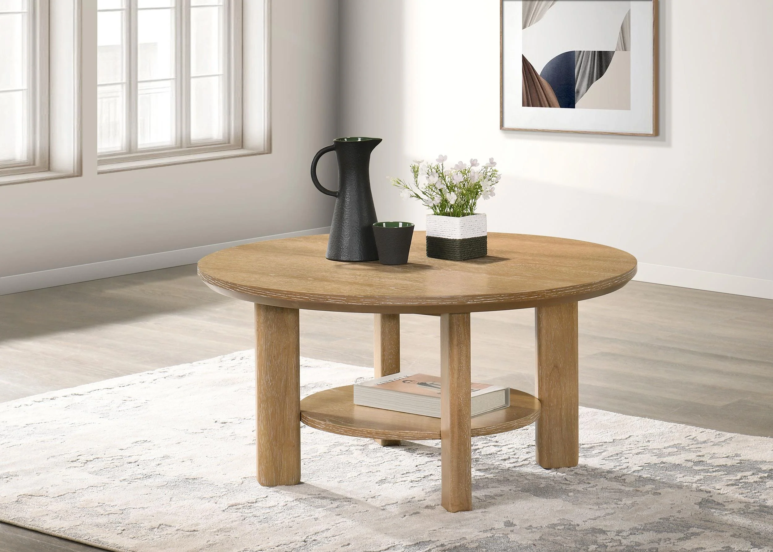Ottowa 36-inch Round Wood Cocktail Coffee Table Light Oak - Image 2