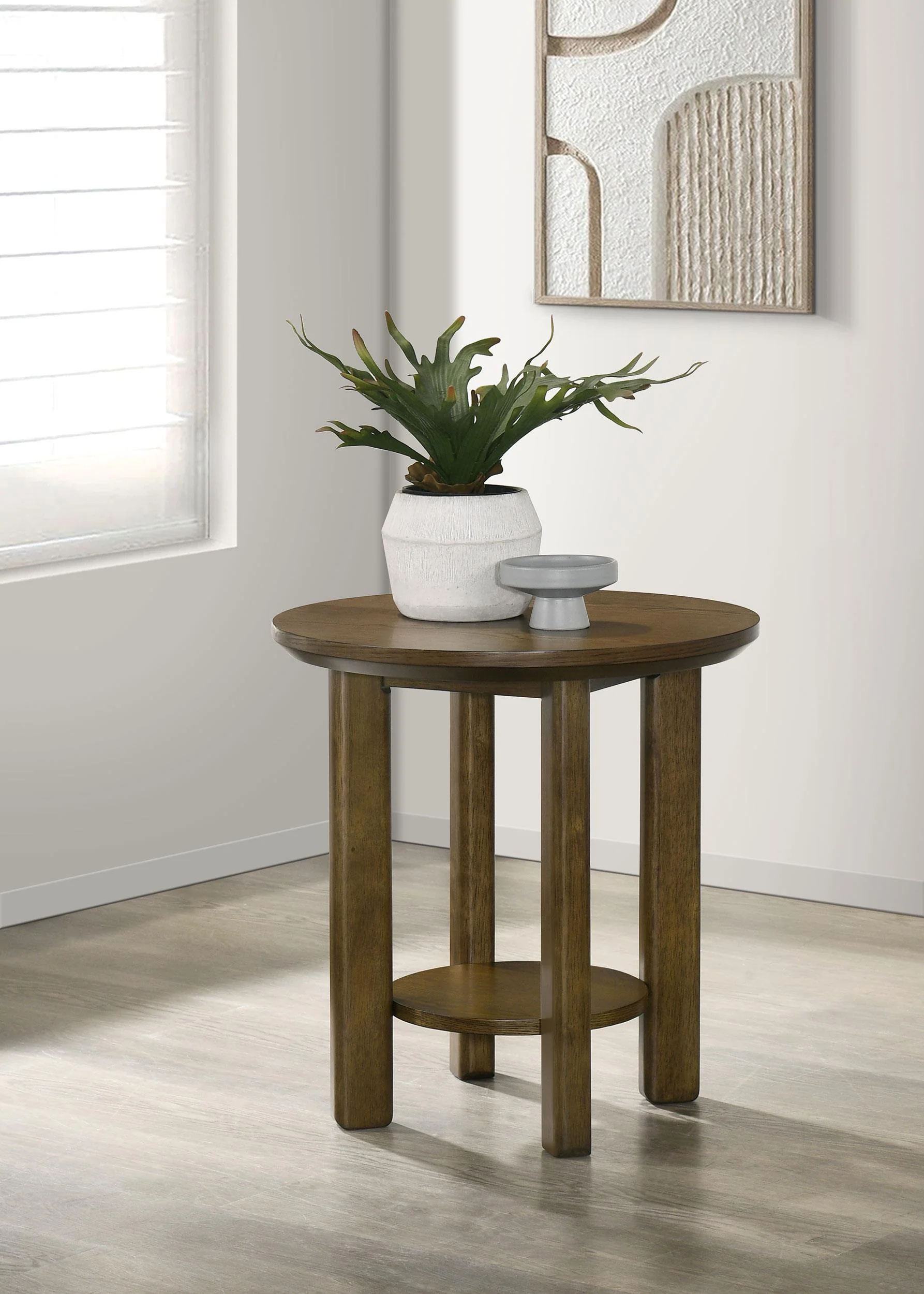 Ottowa Round Wood Side End Table with Shelf Brown - Image 2