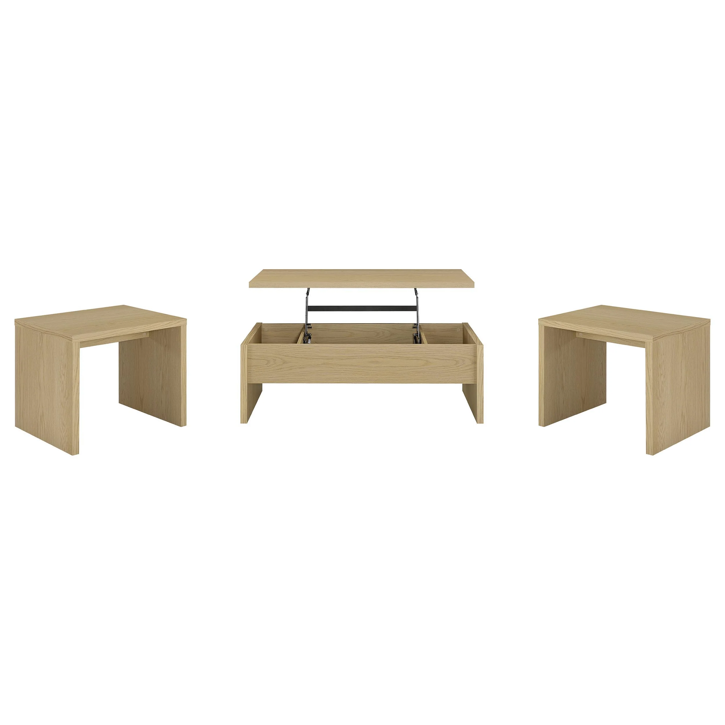 Canoga 3-piece Lift Top Cocktail Coffee Table Set Light Oak - Image 2
