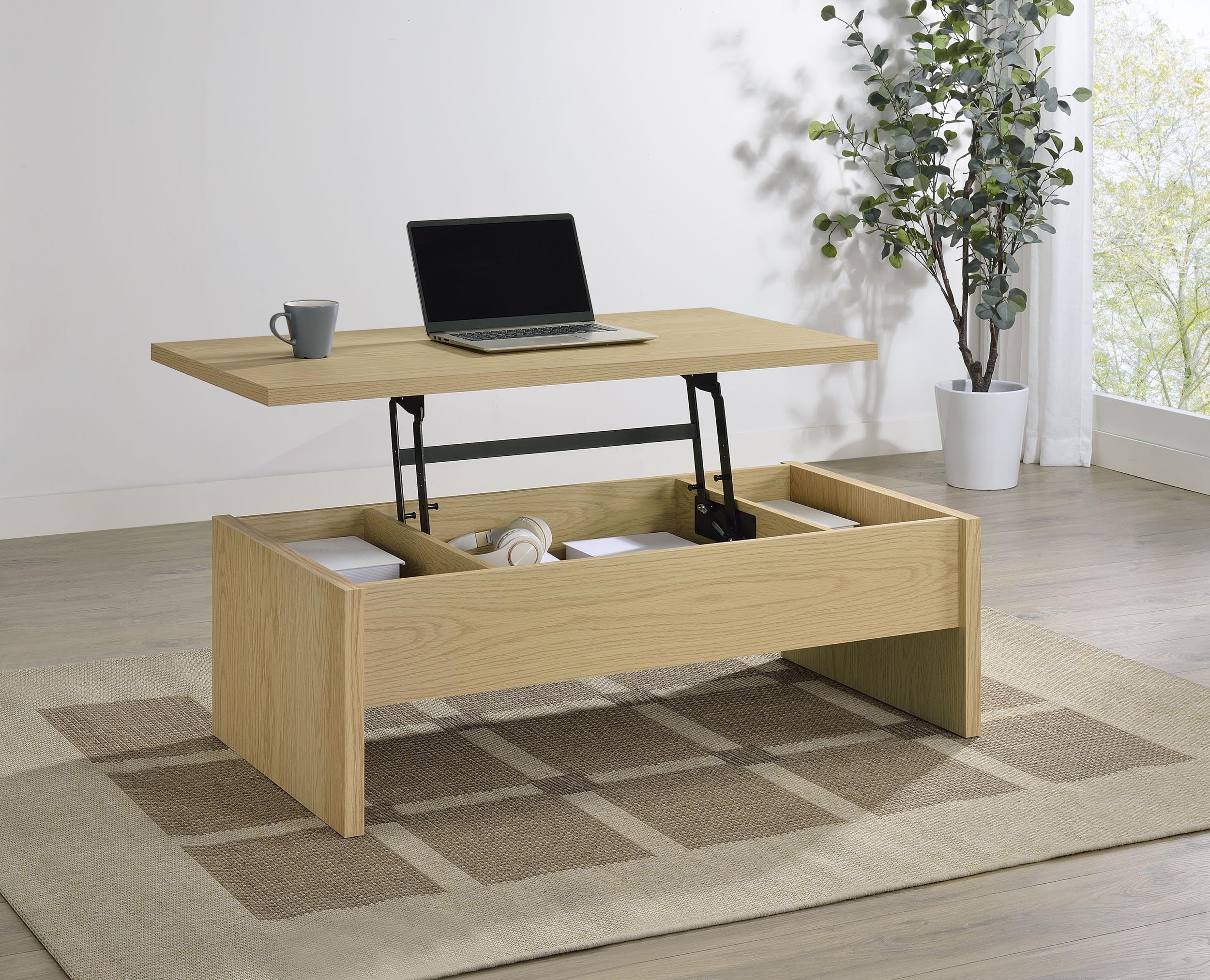 Canoga Engineered Wood Lift Top Coffee Table Light Oak - Image 2