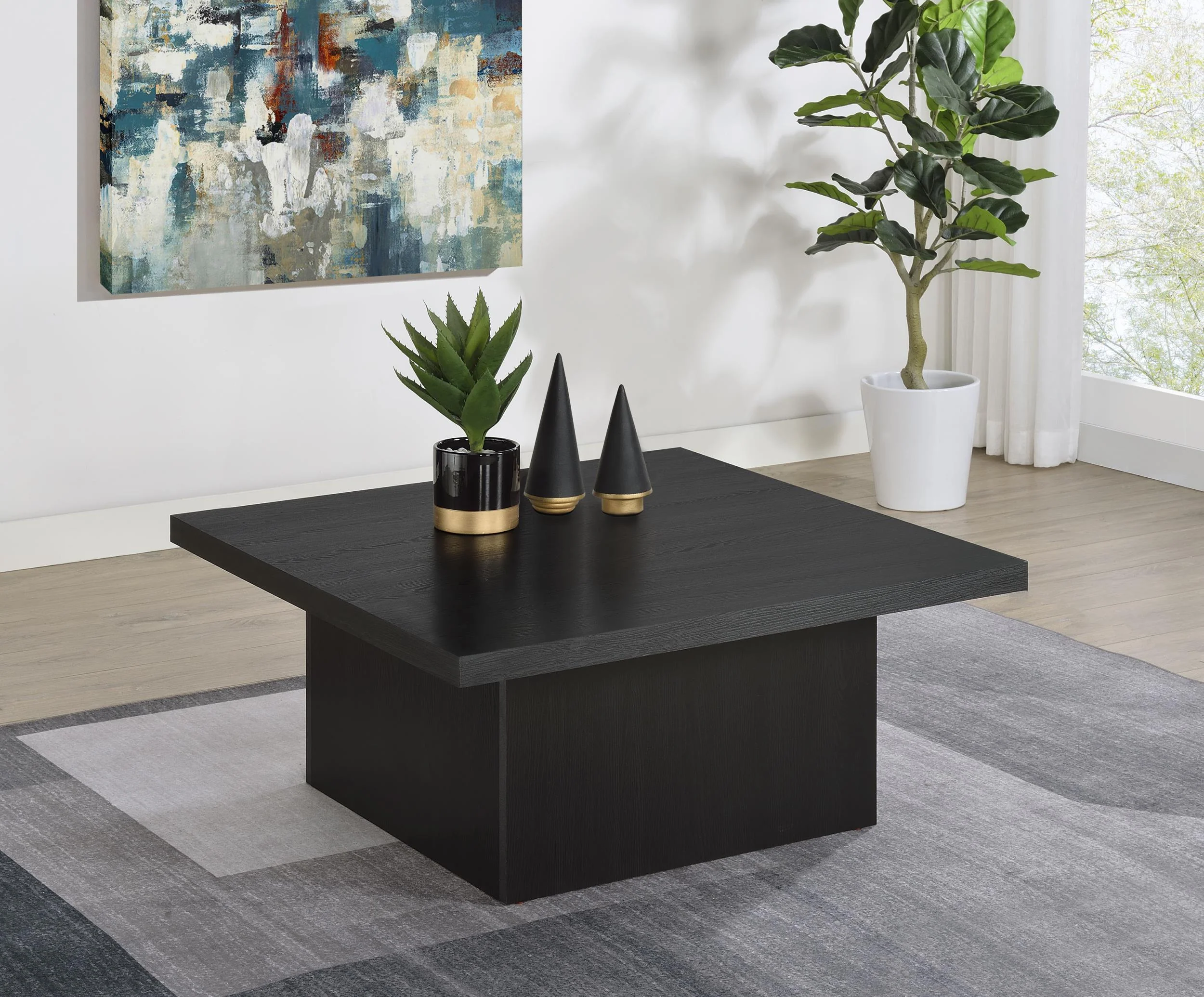 Devar Square Engineered Wood Cocktail Coffee Table Black - Image 2