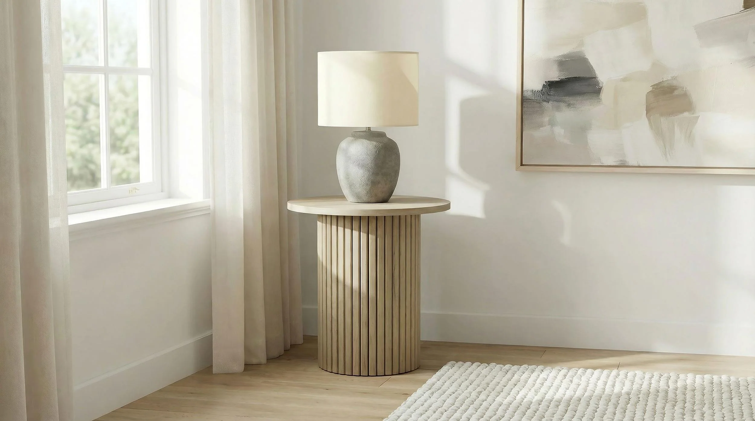 Hamlyn Round Fluted Occasional Side End Table Natural Oak - Image 2