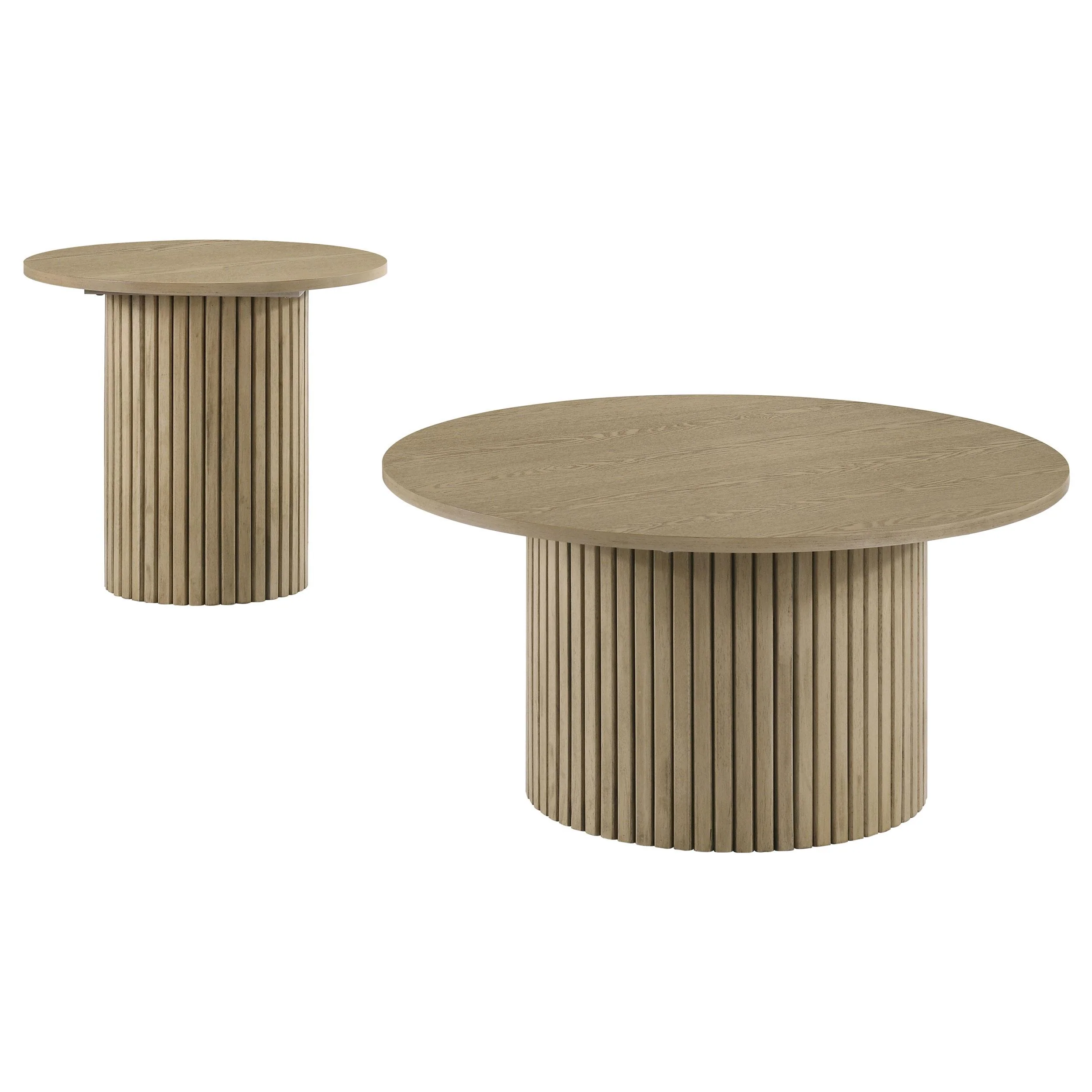 Hamlyn 2-piece Round Fluted Coffee and End Table Set Natural Oak - Image 2