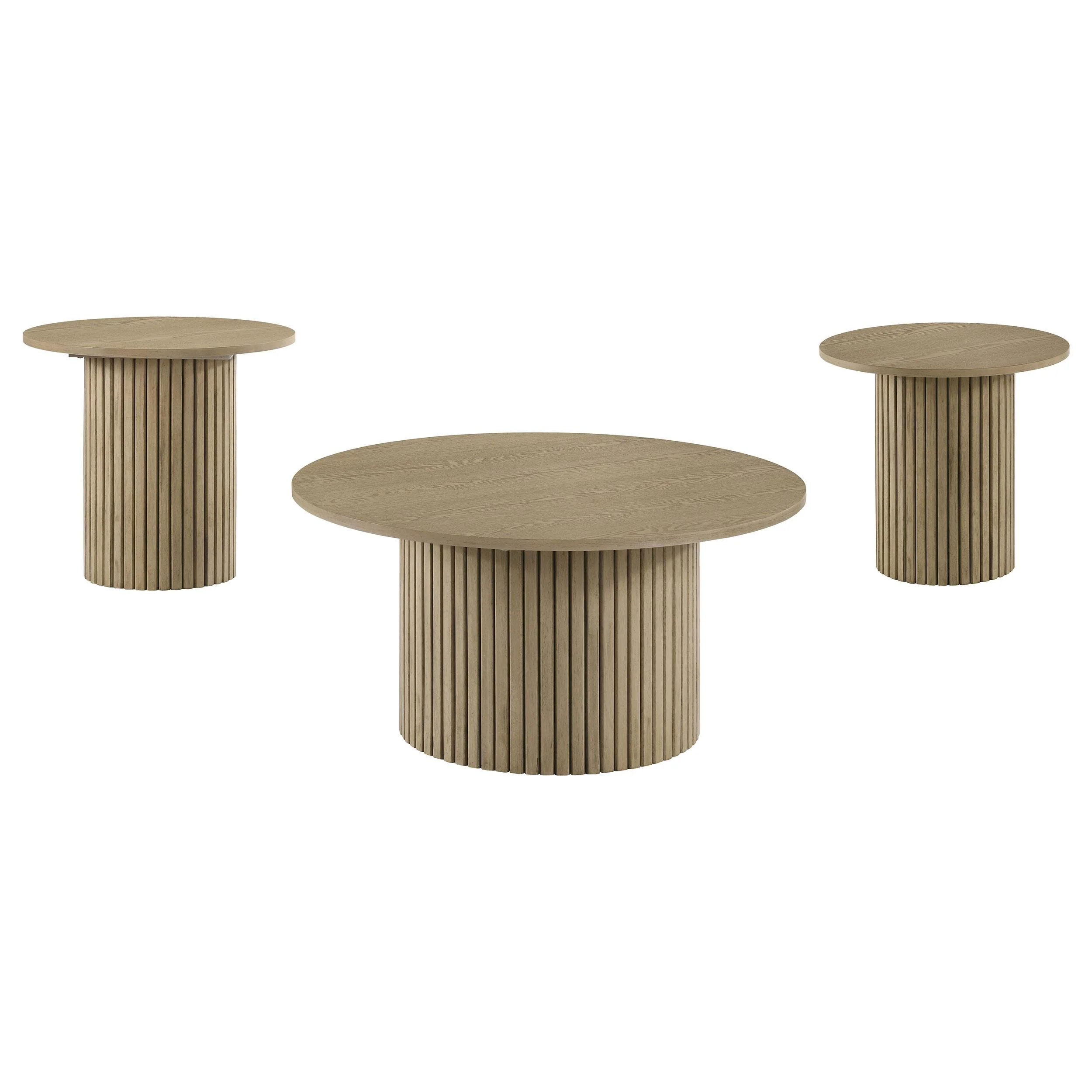 Hamlyn 3-piece Round Fluted Coffee and End Table Set Natural Oak - Image 2