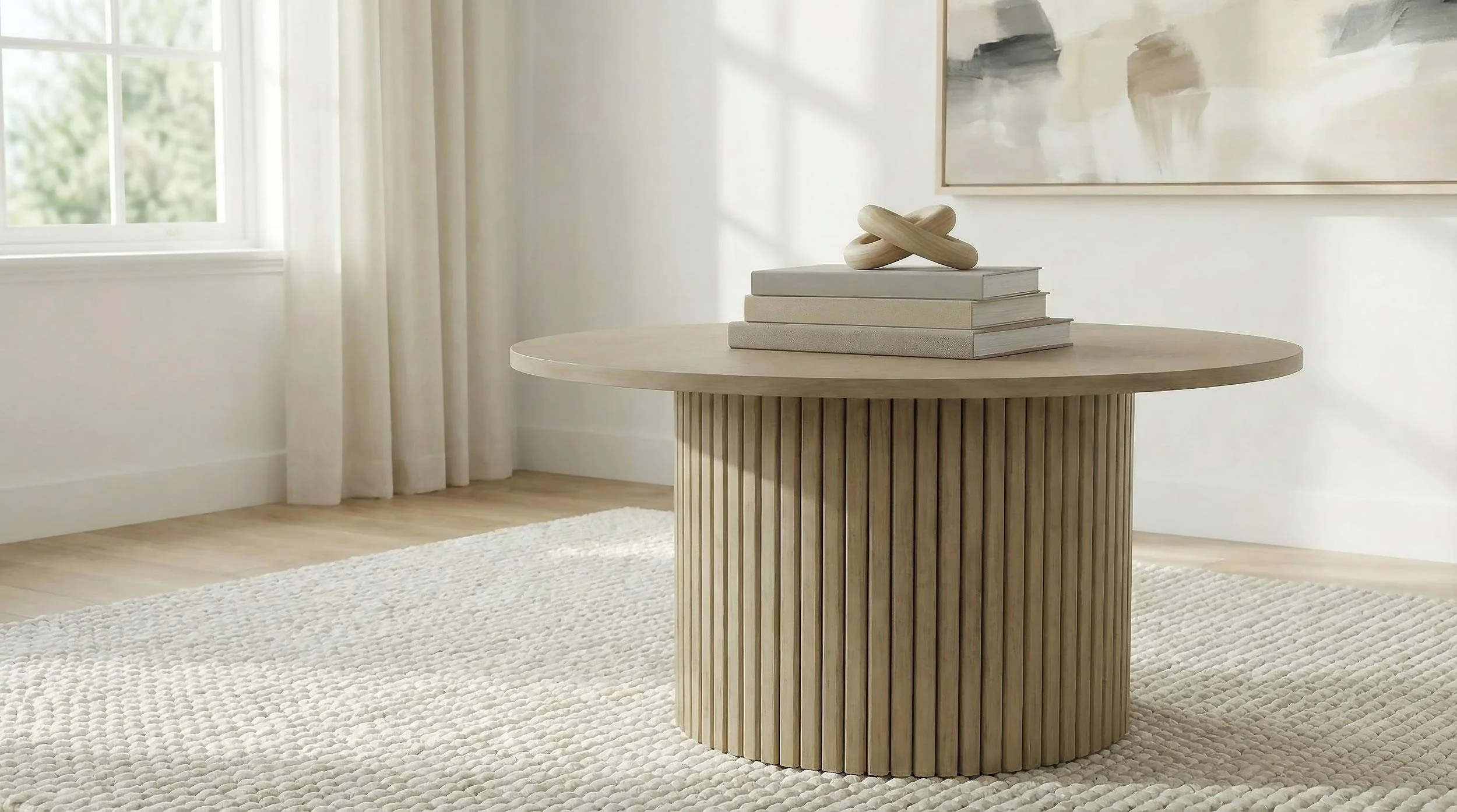 Hamlyn Round Fluted Occasional Cocktail Coffee Table Natural Oak - Image 2